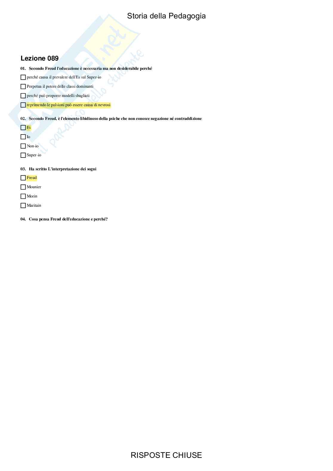 Storia della pedagogia - Paniere compilato Pag. 91