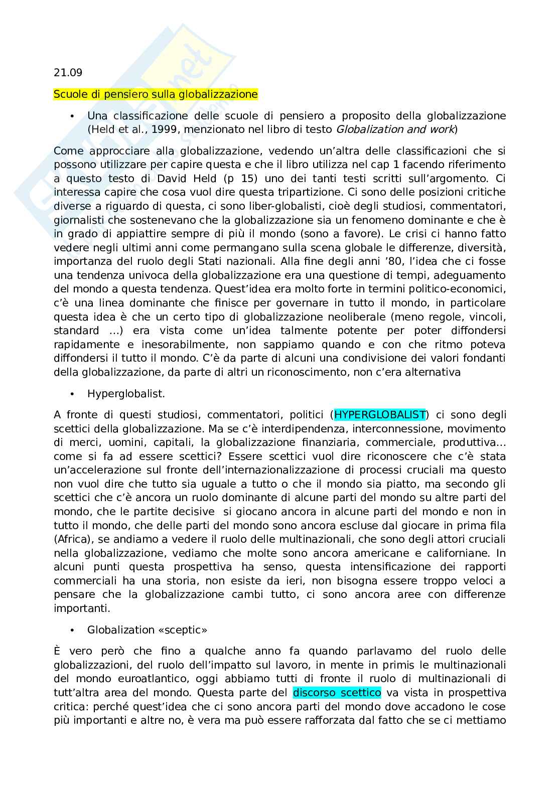 Scuole di pensiero della globaizzazione Pag. 1