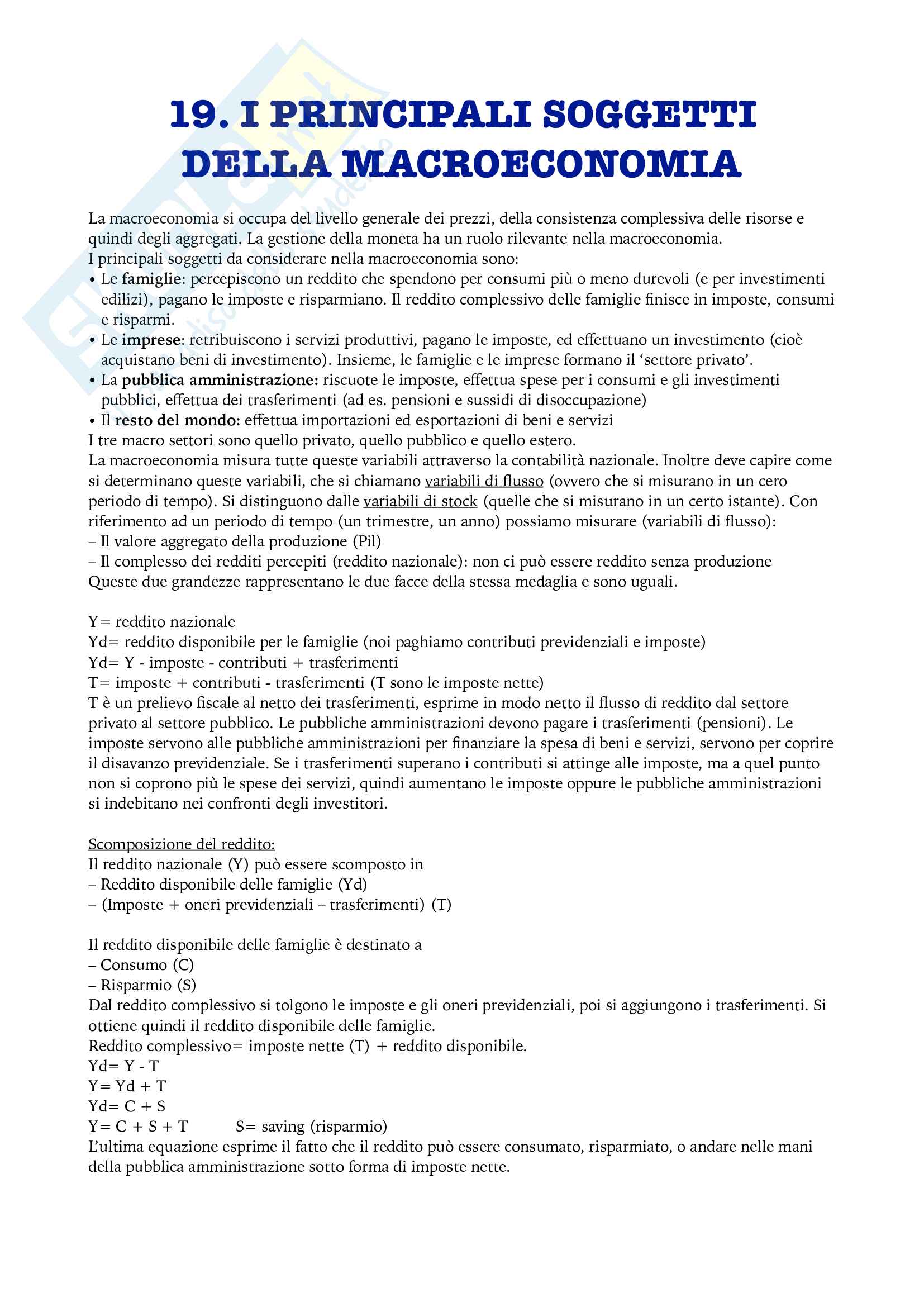 Appunti del corso completo di economia politica, prof. Opocher (macroeconomia) Pag. 1