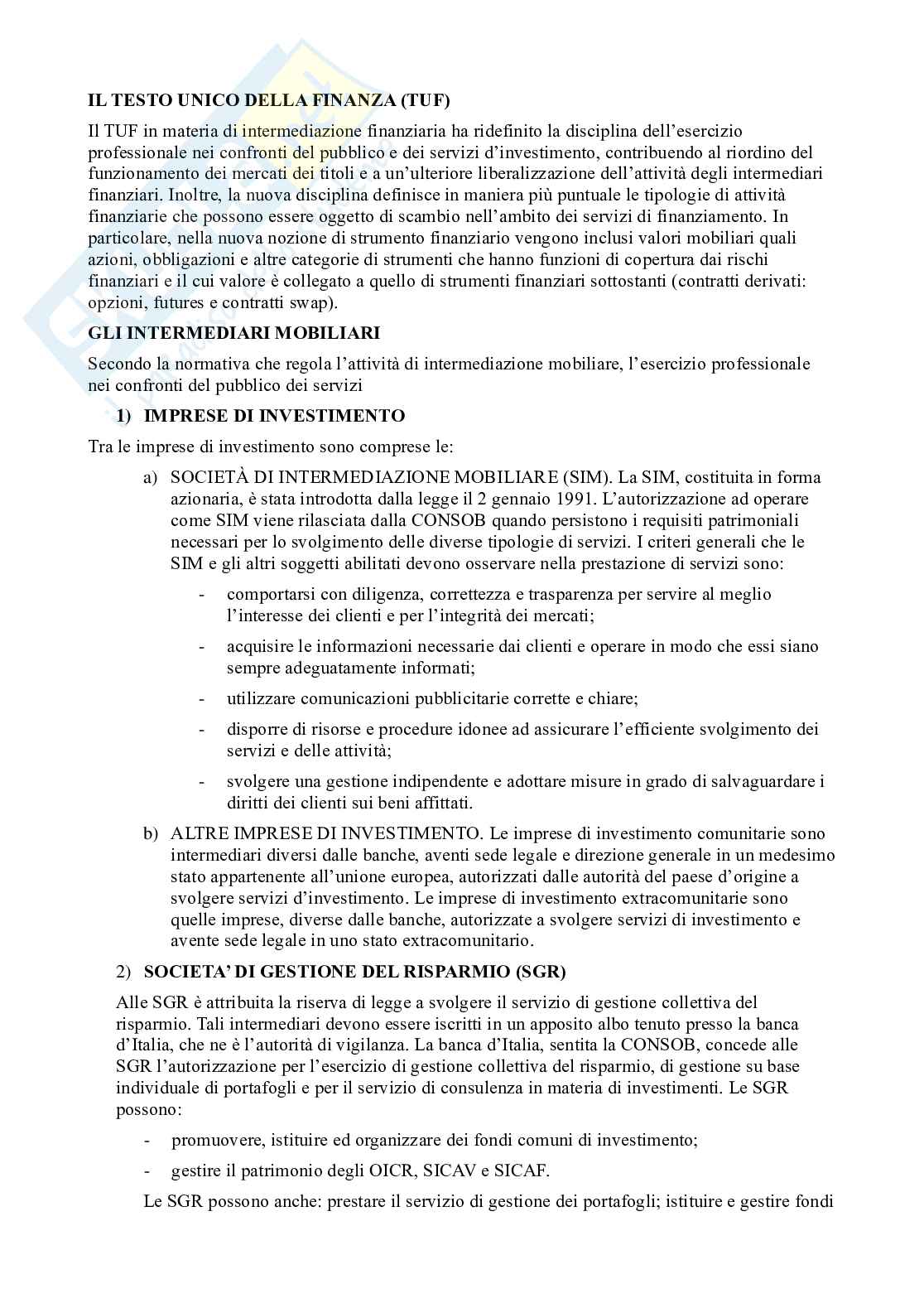 Sistema finanziario: funzioni, mercati ed intermediari Pag. 61