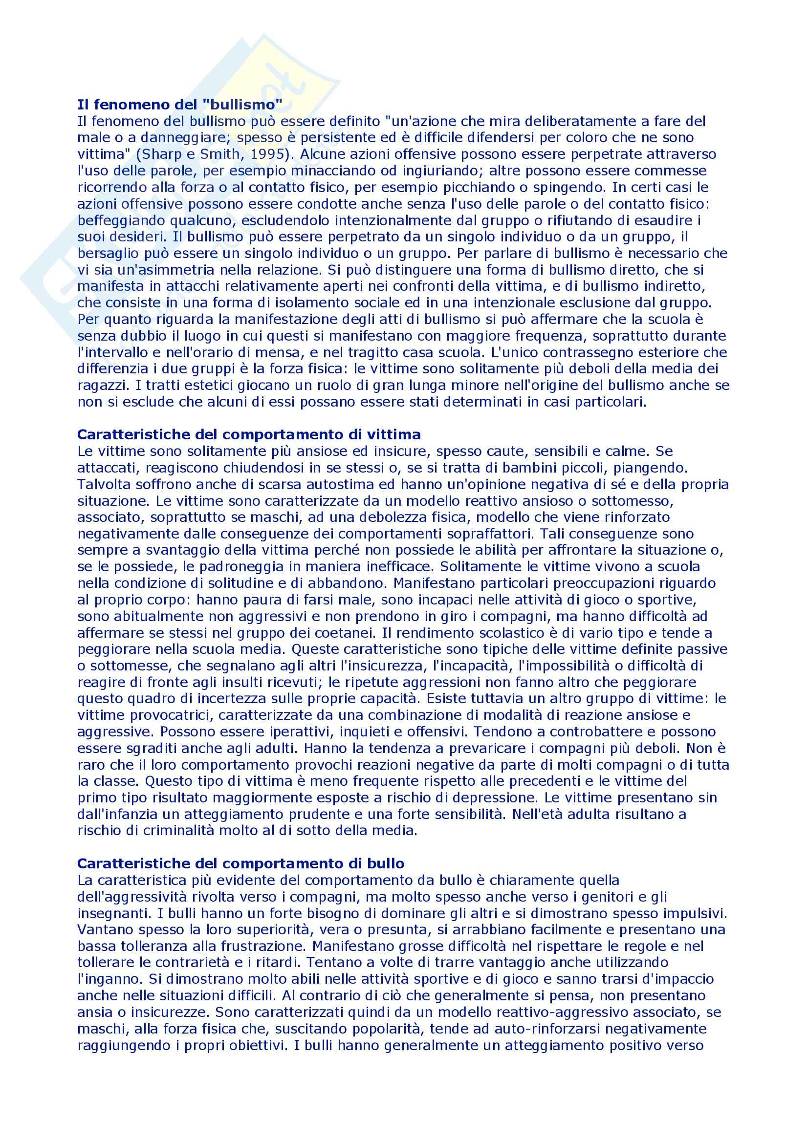 Fenomeno del bullismo giovanile - saggio breve Pag. 1