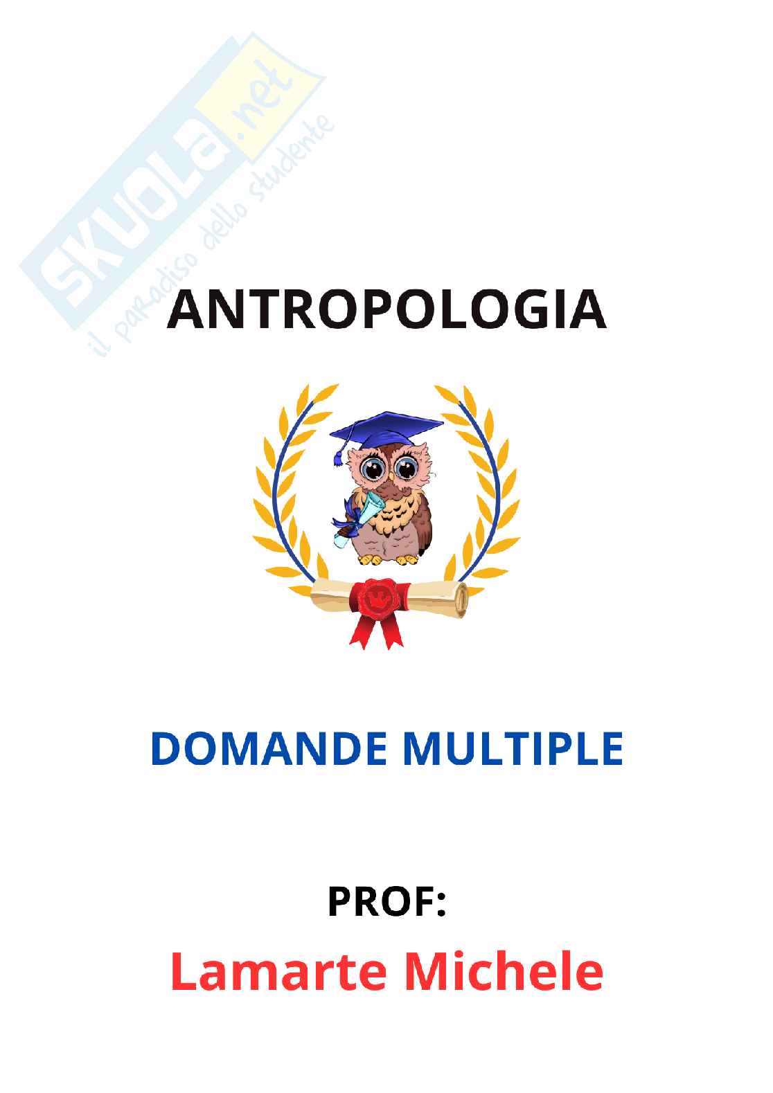 Paniere Antropologia - Risposte multiple - aggiornato (2026) Pag. 1