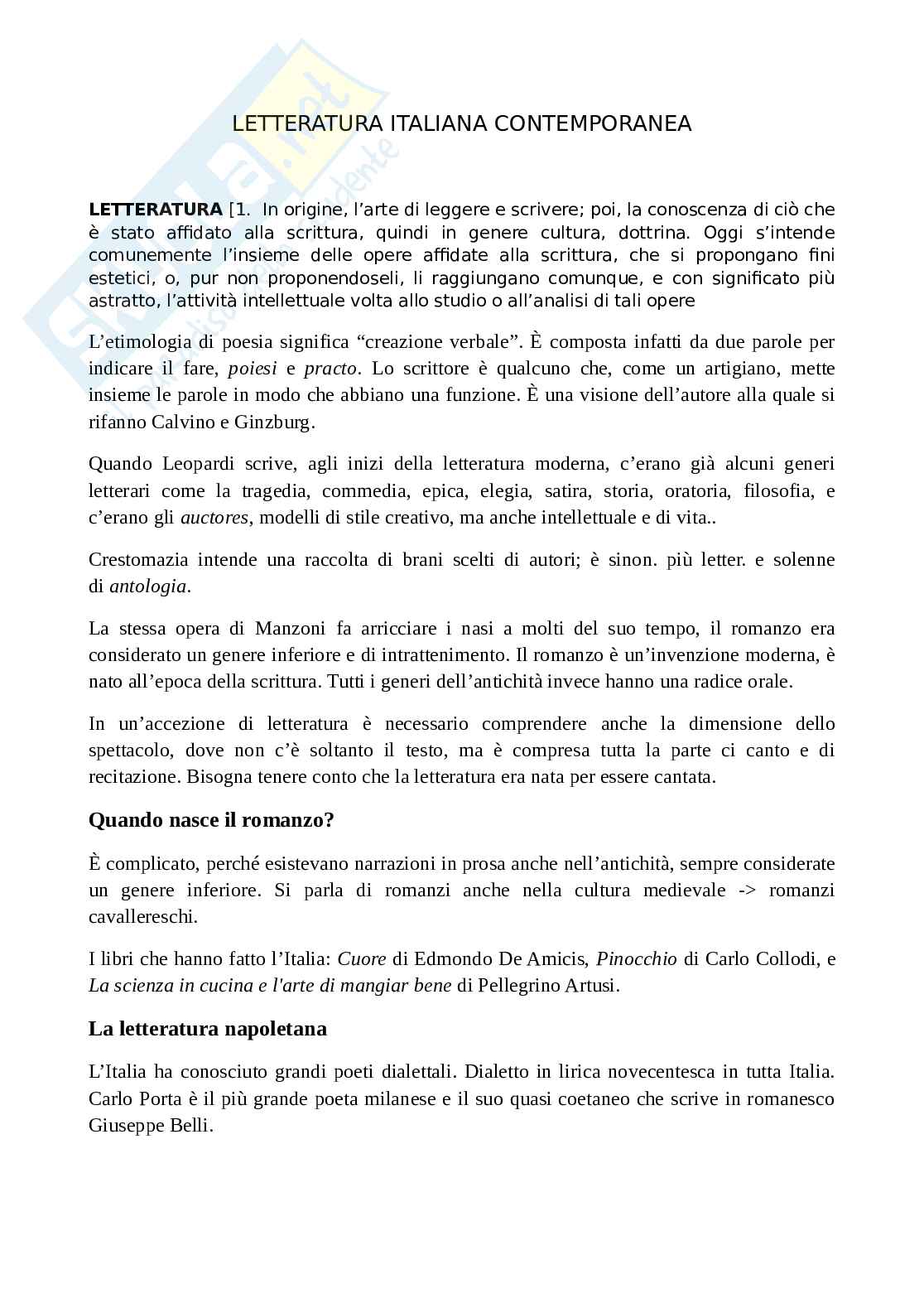 Appunti Letteratura italiana contemporanea Pag. 1