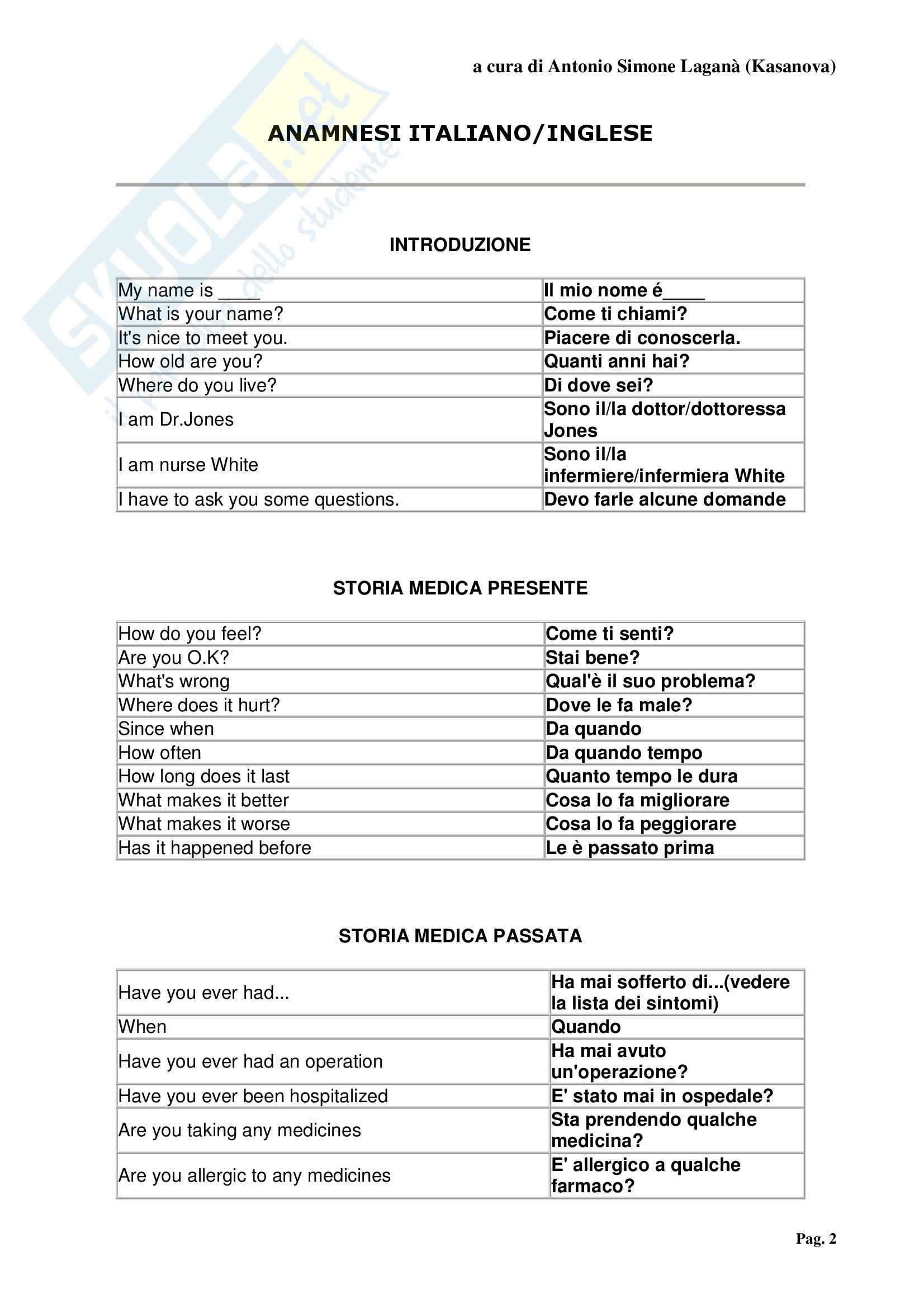 Inglese – Anamnesi Pag. 2