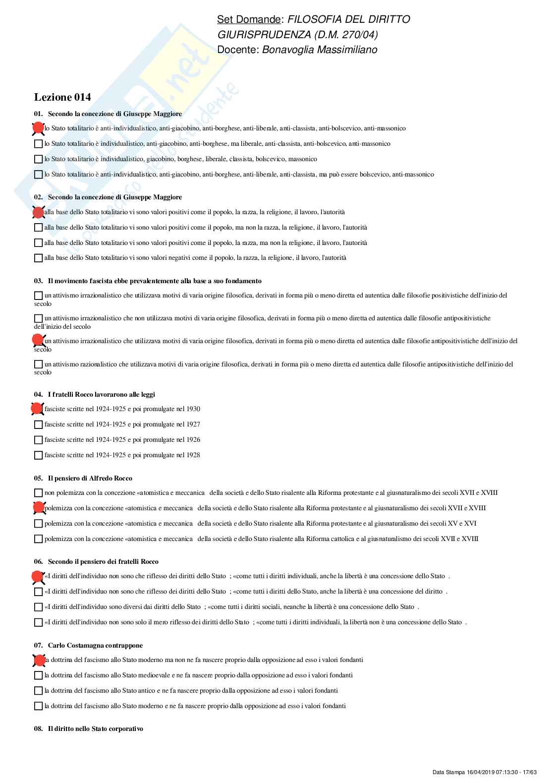 Paniere Filosofia del diritto - risposte multiple e aperte Pag. 16