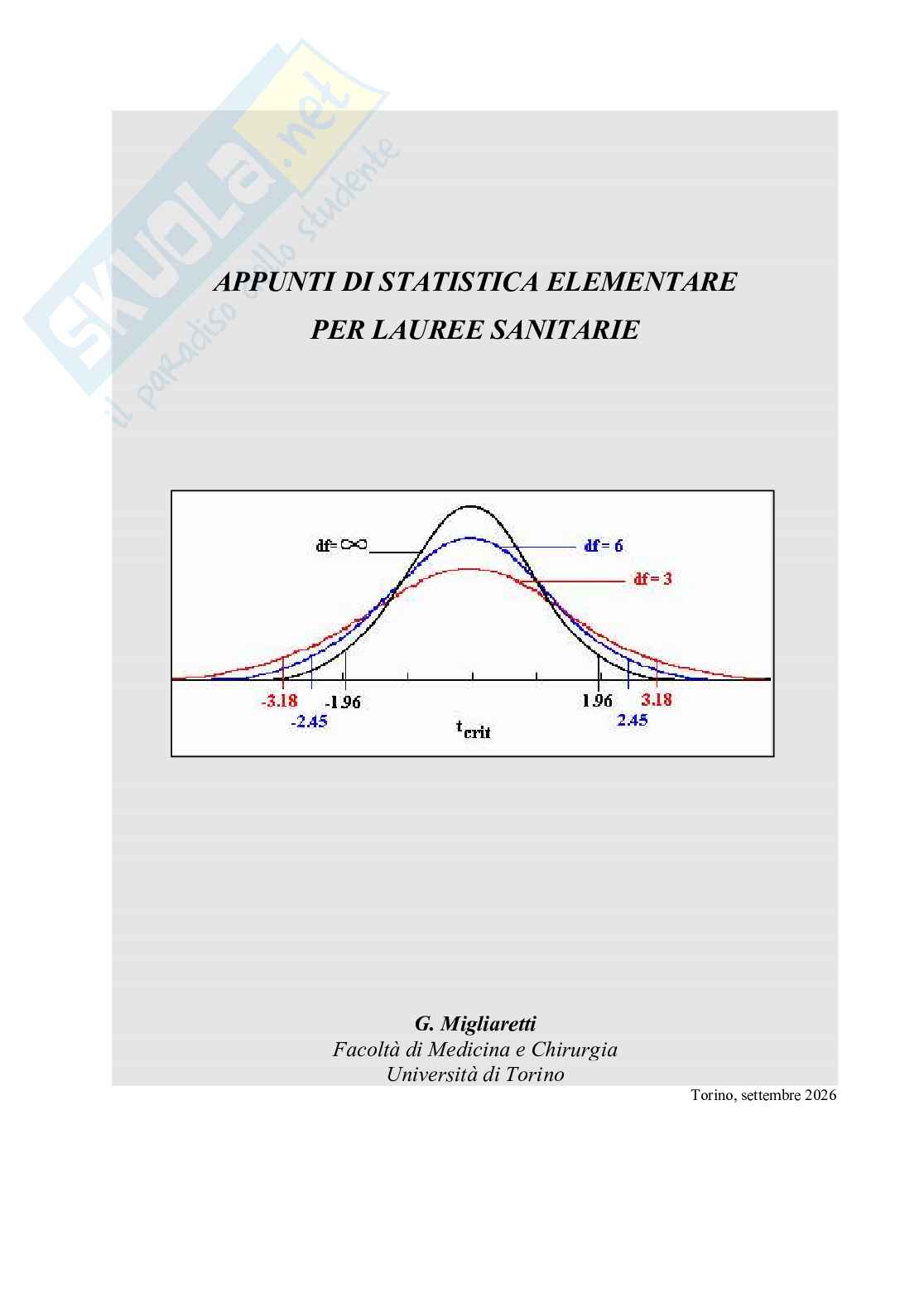 Appunti di Statistica elementare per lauree sanitarie Pag. 1