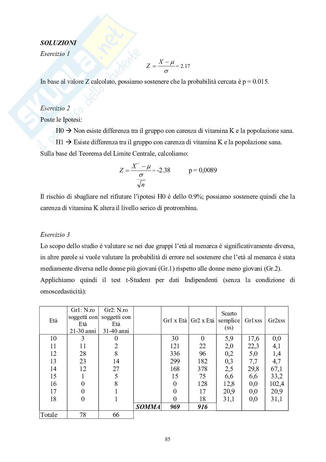 Appunti di Statistica elementare per lauree sanitarie Pag. 91