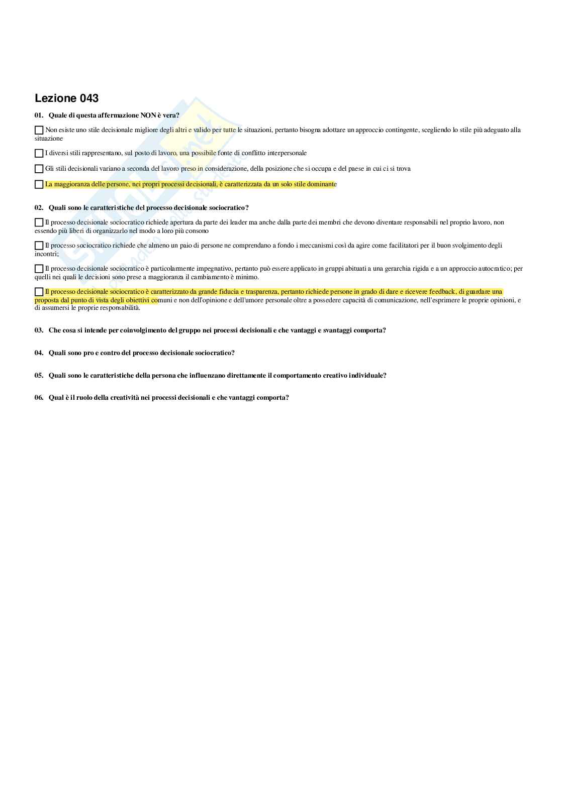 Paniere Comportamenti organizzativi - Risposte multiple - aggiornato (2025) Pag. 56