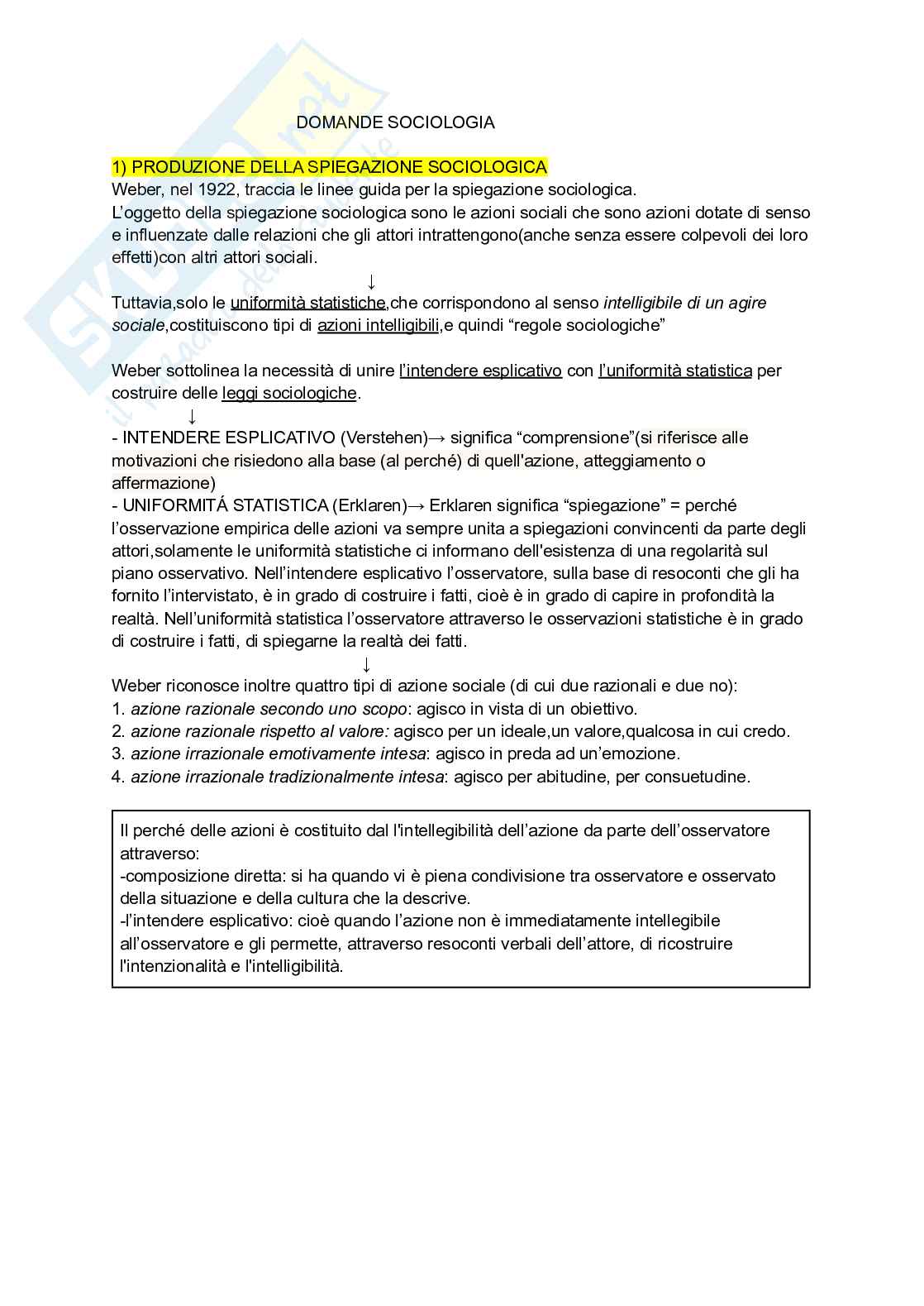 Domande dell’esame di Sociologia e metodologia della ricerca Pag. 1