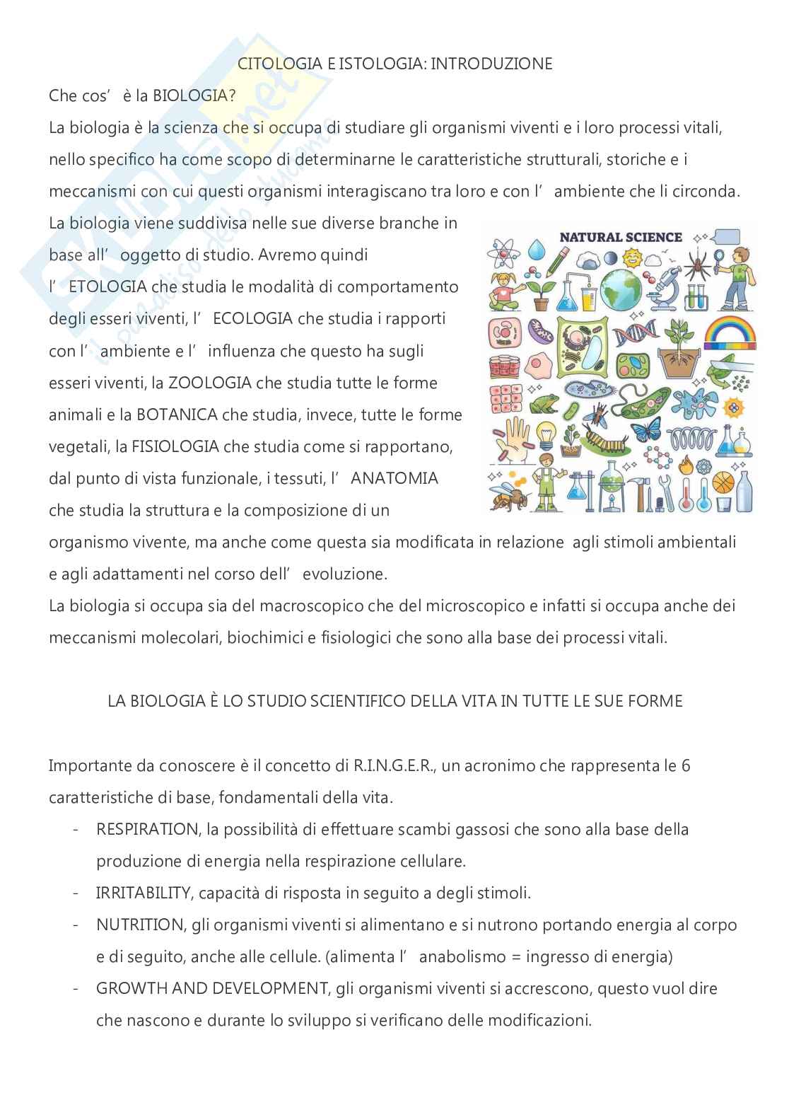 Citologia e istologia - A.A. 2024/2025  Pag. 1