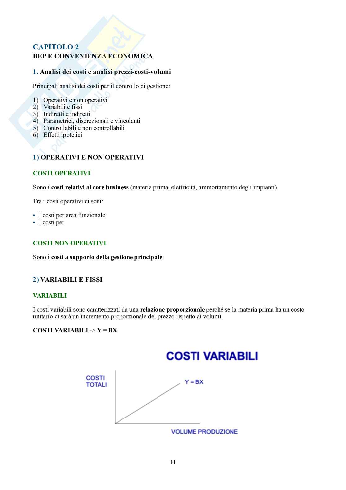 Controllo di gestione – Parte 1, teoria (BEP, costi, budgeting, reporting) Pag. 11
