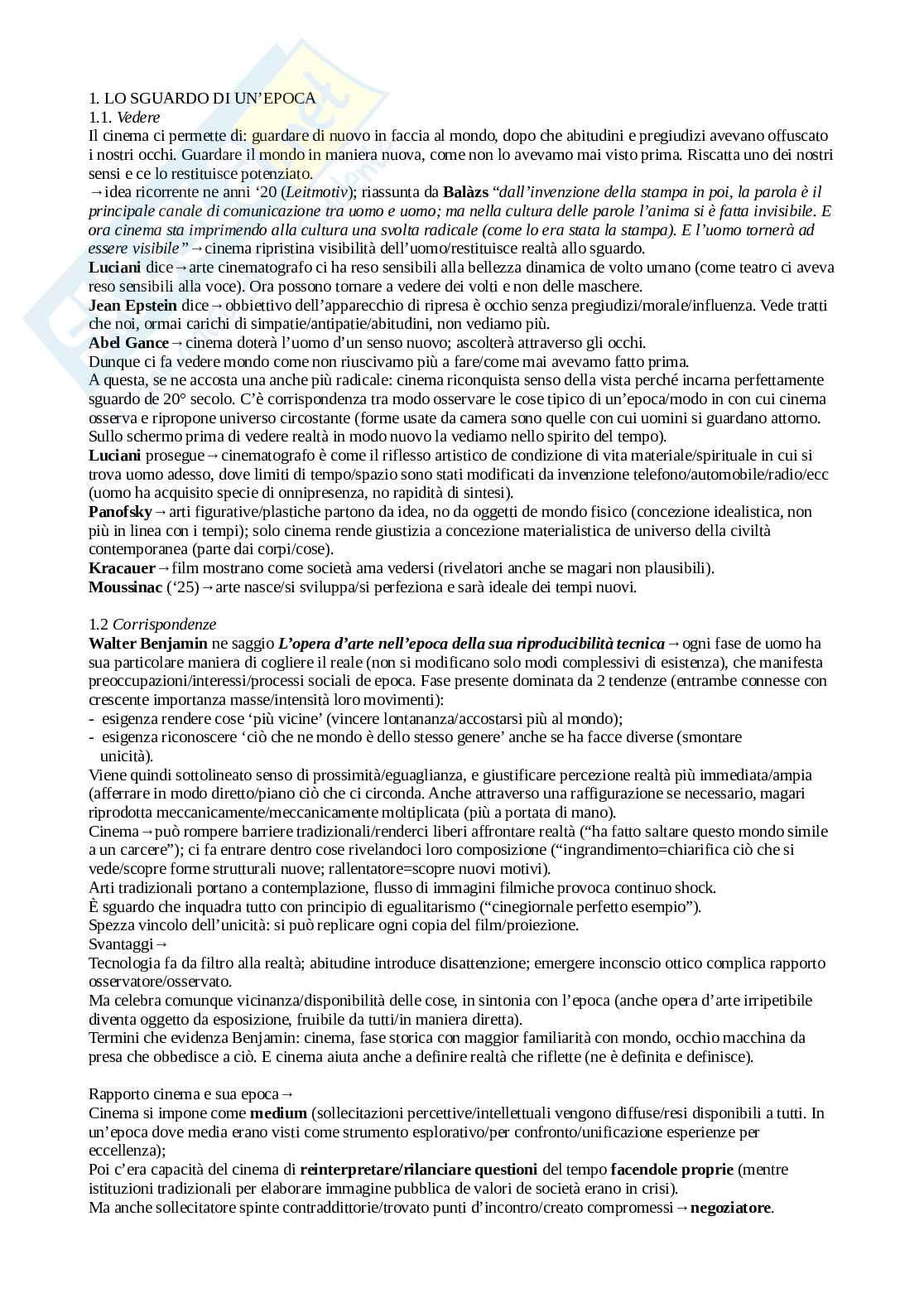 Riassunto esame Istituzioni di Storia del Cinema, prof. Pesce, libro consigliato "L'occhio del Novecento", Casetti Pag. 1