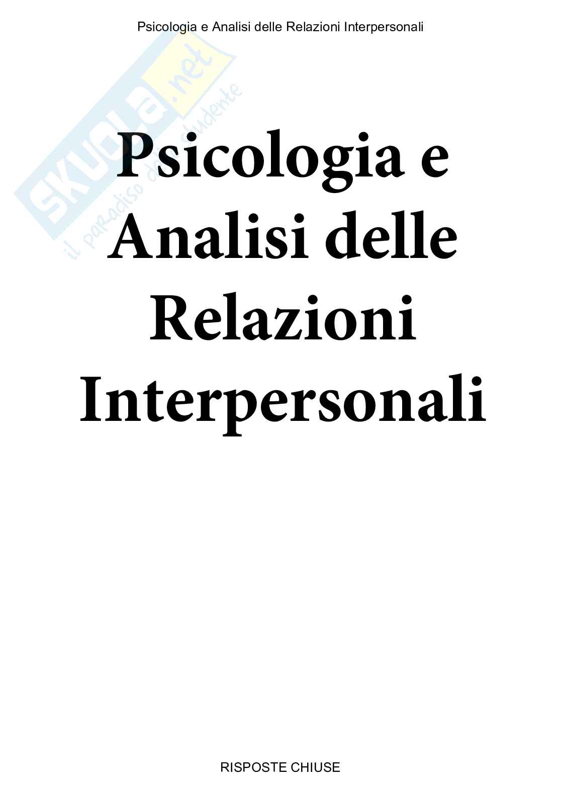 Psicologia e Analisi delle relazioni interpersonali - Paniere compilato Pag. 1