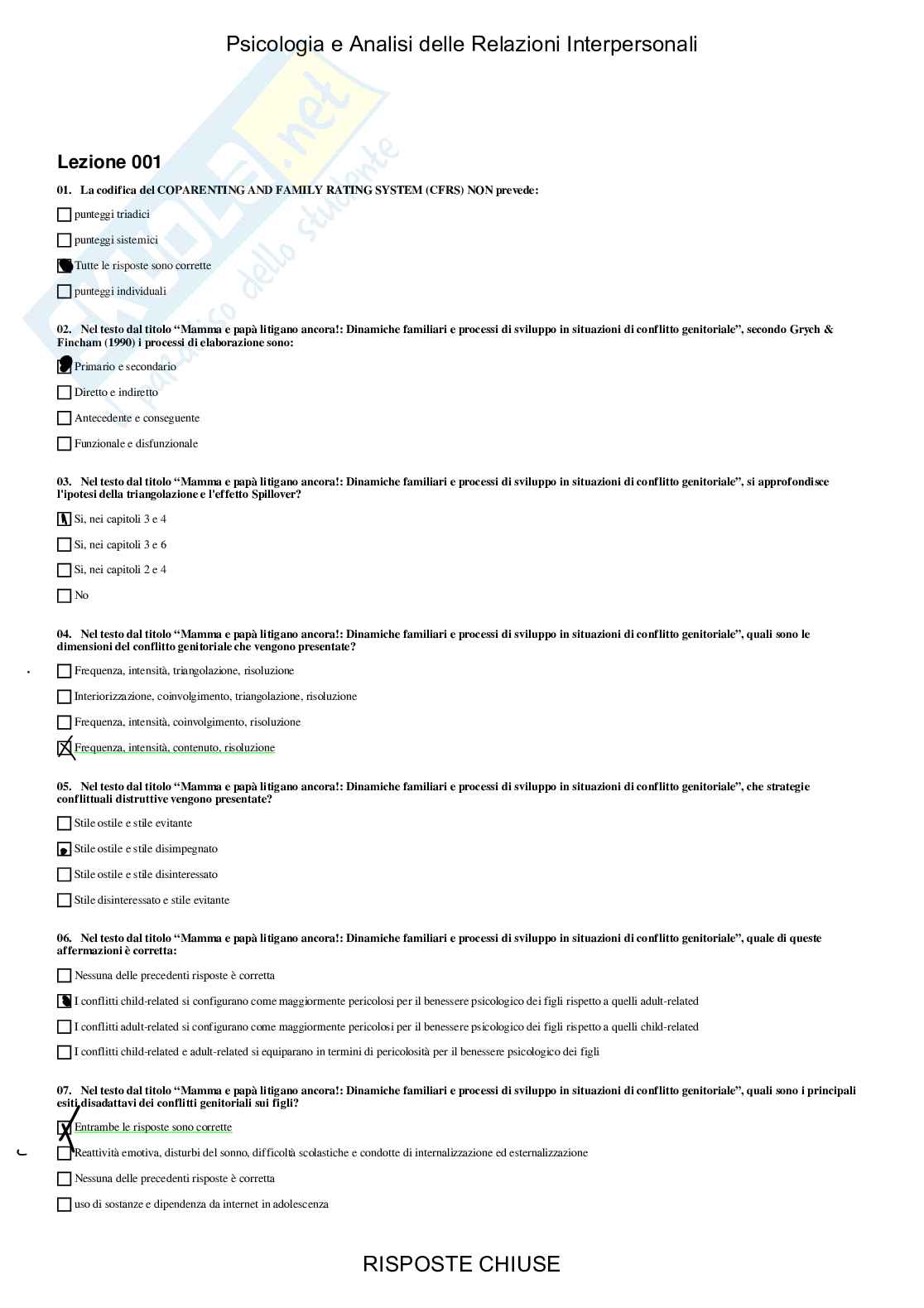 Psicologia e Analisi delle relazioni interpersonali - Paniere compilato Pag. 2