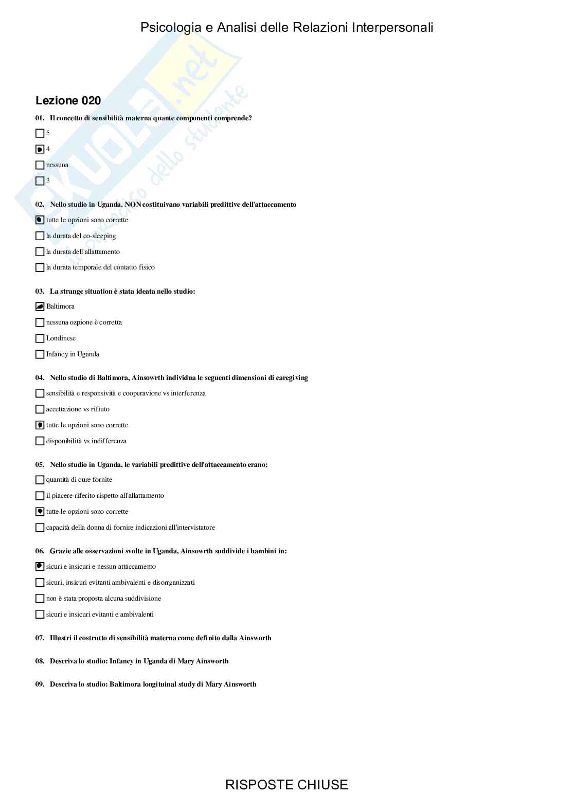 Psicologia e Analisi delle relazioni interpersonali - Paniere compilato Pag. 36