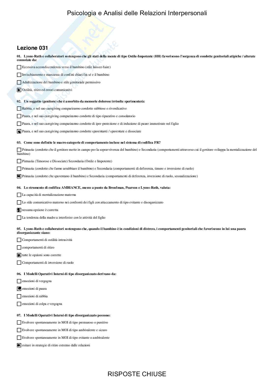 Psicologia e Analisi delle relazioni interpersonali - Paniere compilato Pag. 51