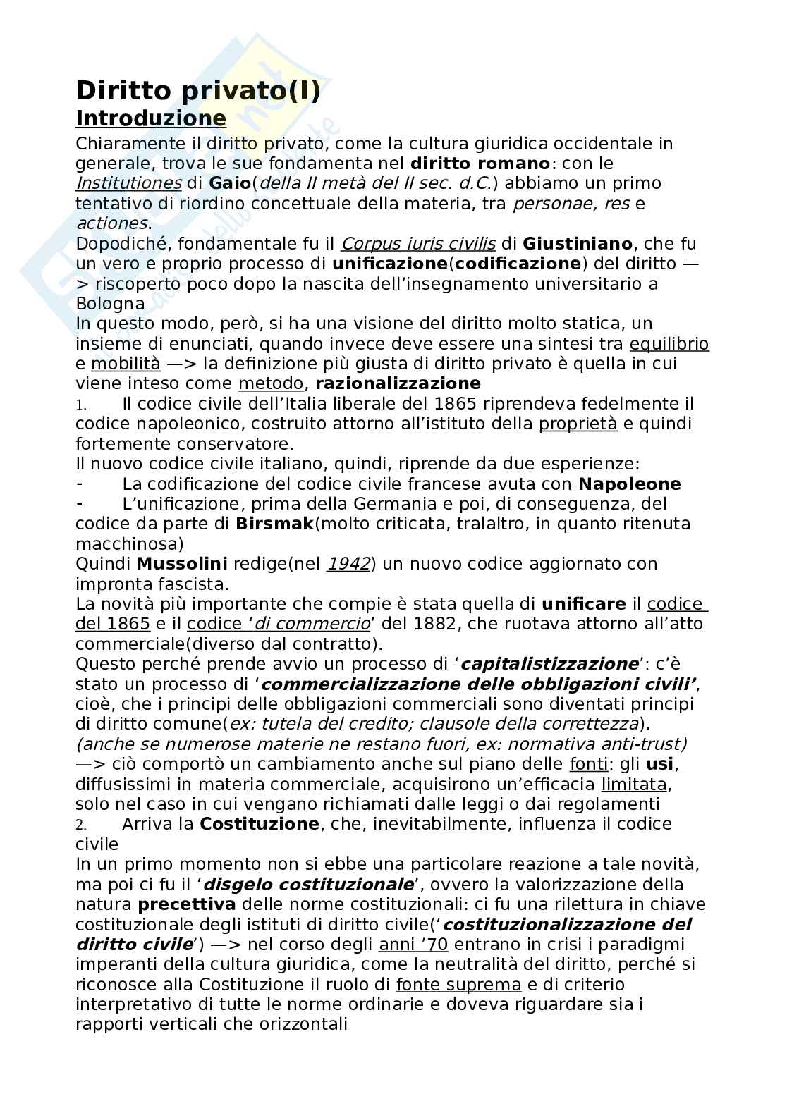 Riassunto esame Diritto privato, Prof. Macario Francesco, libro consigliato Introduzione al diritto privato, Macario Pag. 1
