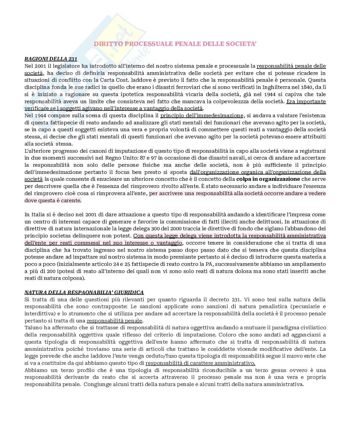 Diritto processuale penale delle società  Pag. 1