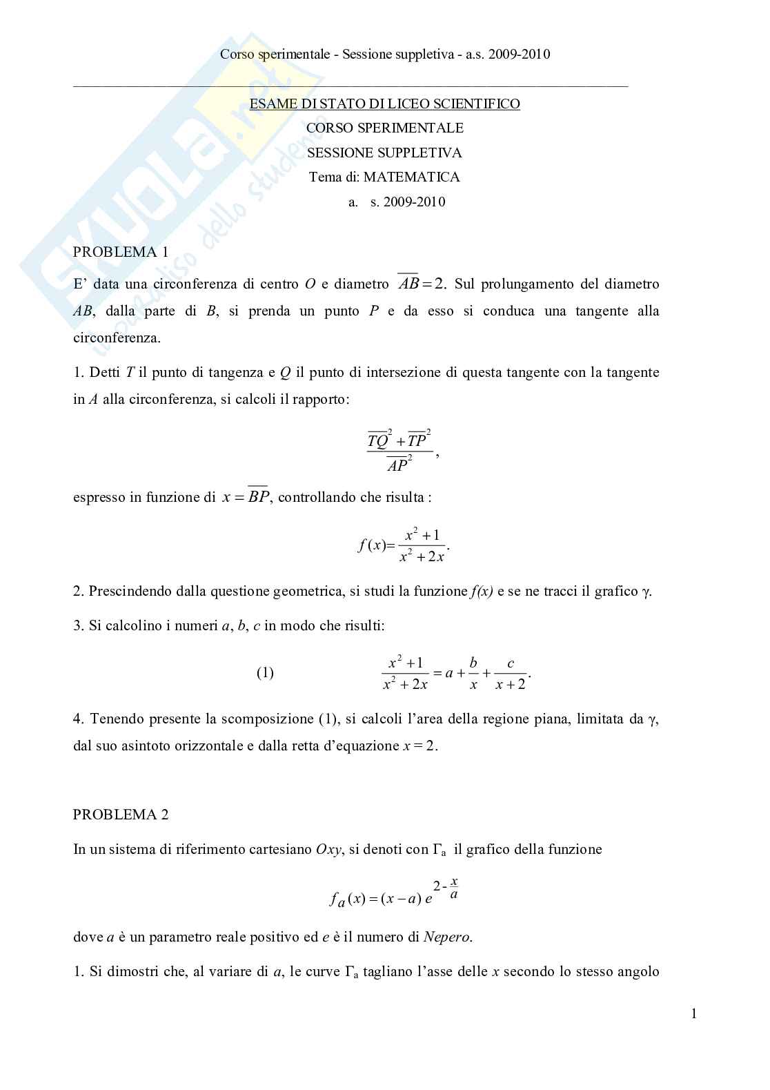 2010 - Liceo scientifico PNI, sessione suppletiva Pag. 1