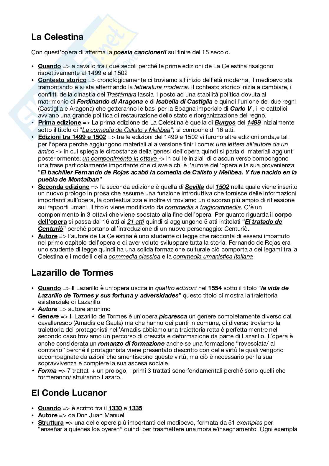 Appunti e quadri storici svolti a lezione di Letteratura spagnola Pag. 1
