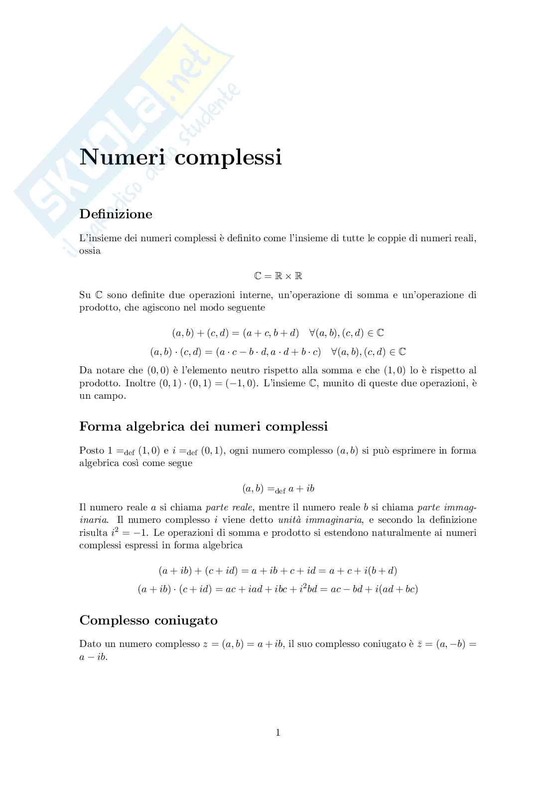 Numeri complessi Pag. 1