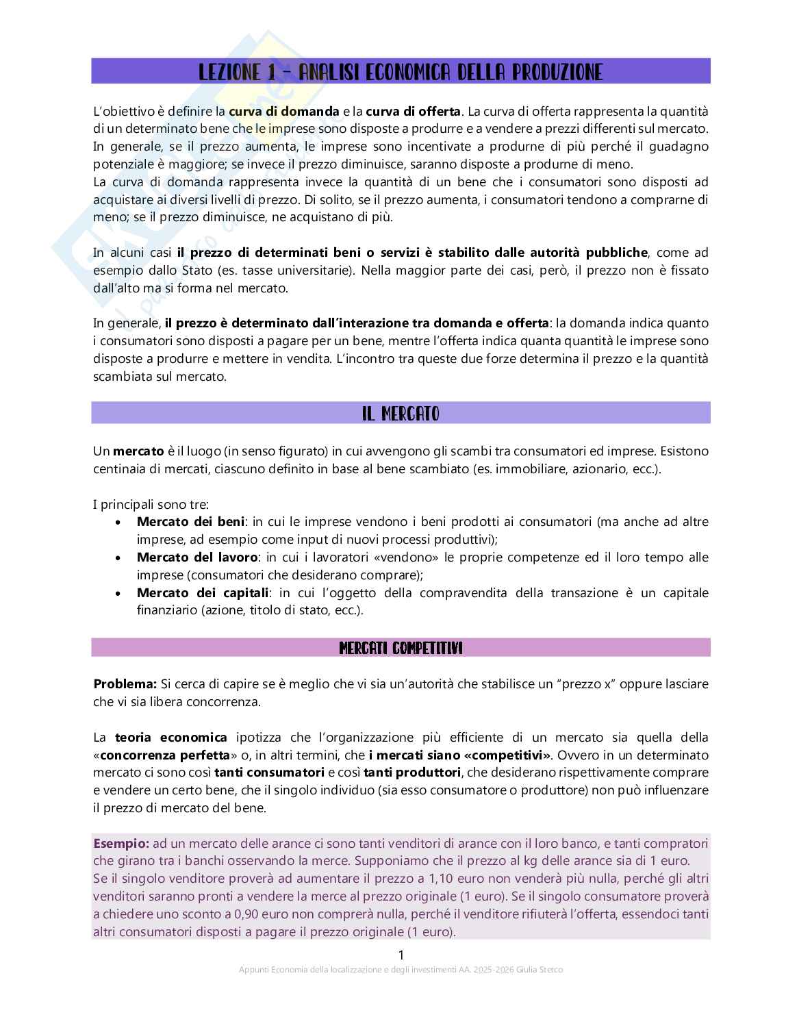 Appunti prima lezione Economia della localizzazione e degli investimenti nel settore delle costruzioni Pag. 1