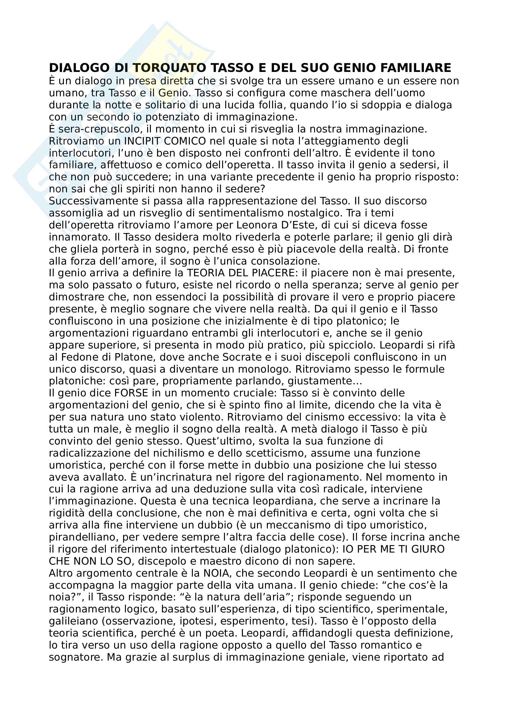 Dialogo Di Torquato Tasso E Del Suo Genio Familiare Riassunto