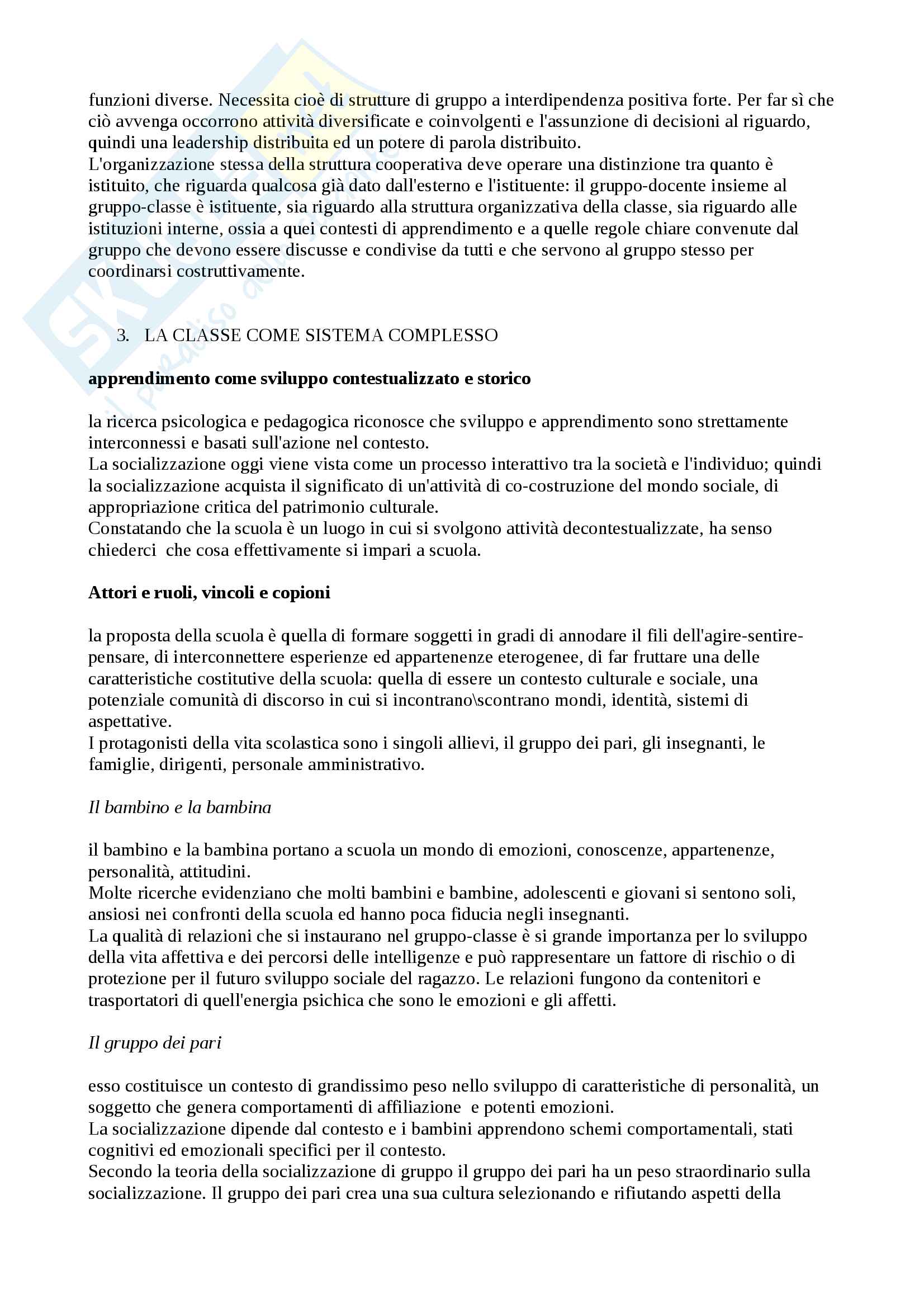 Riassunto esame di teorie e metodi educativi, prof Cerrocchi, libro consigliato Relazioni cooperative a scuola, Dozza Pag. 16
