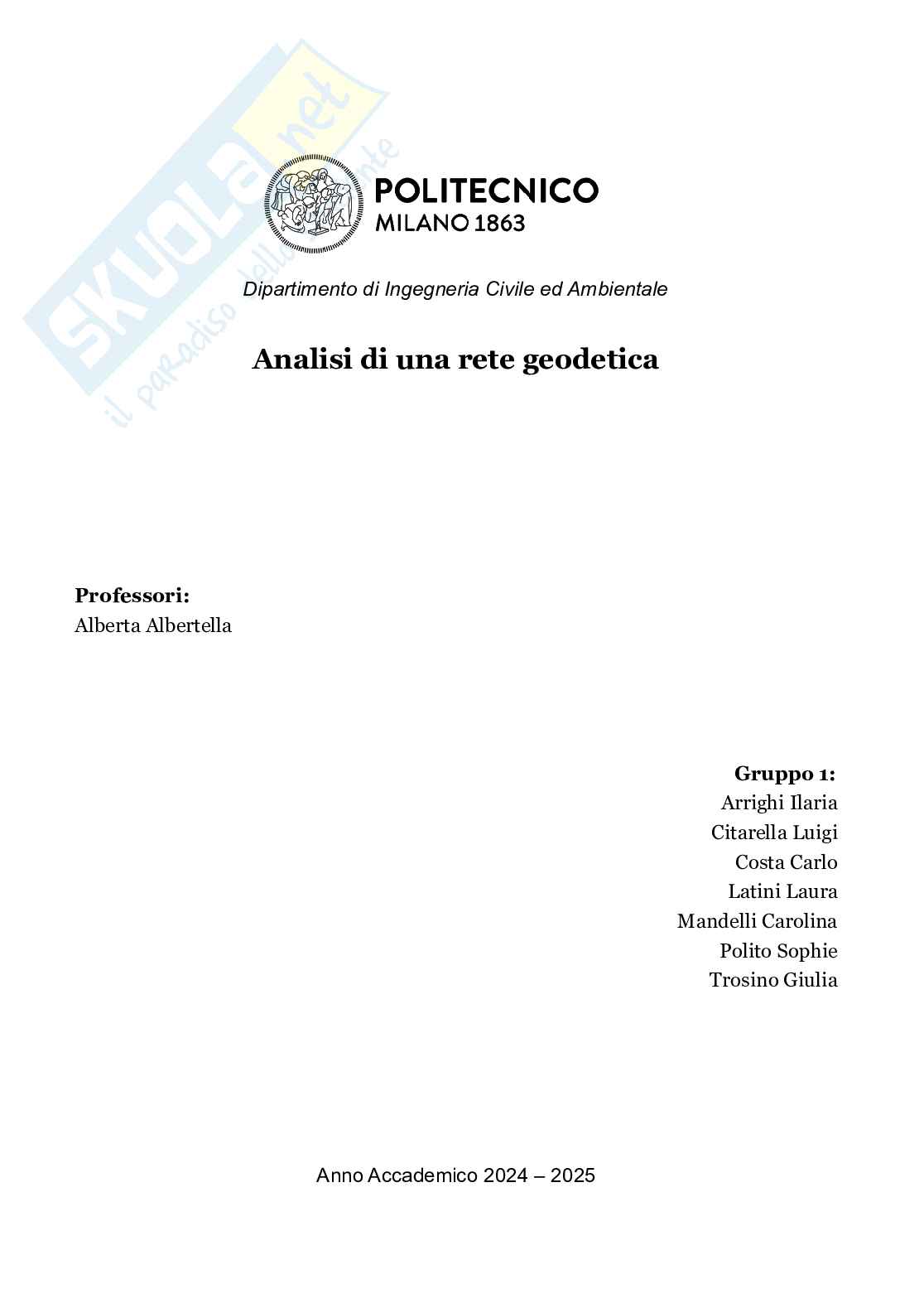 Esercitazione di Topografia sul teodolite Pag. 1