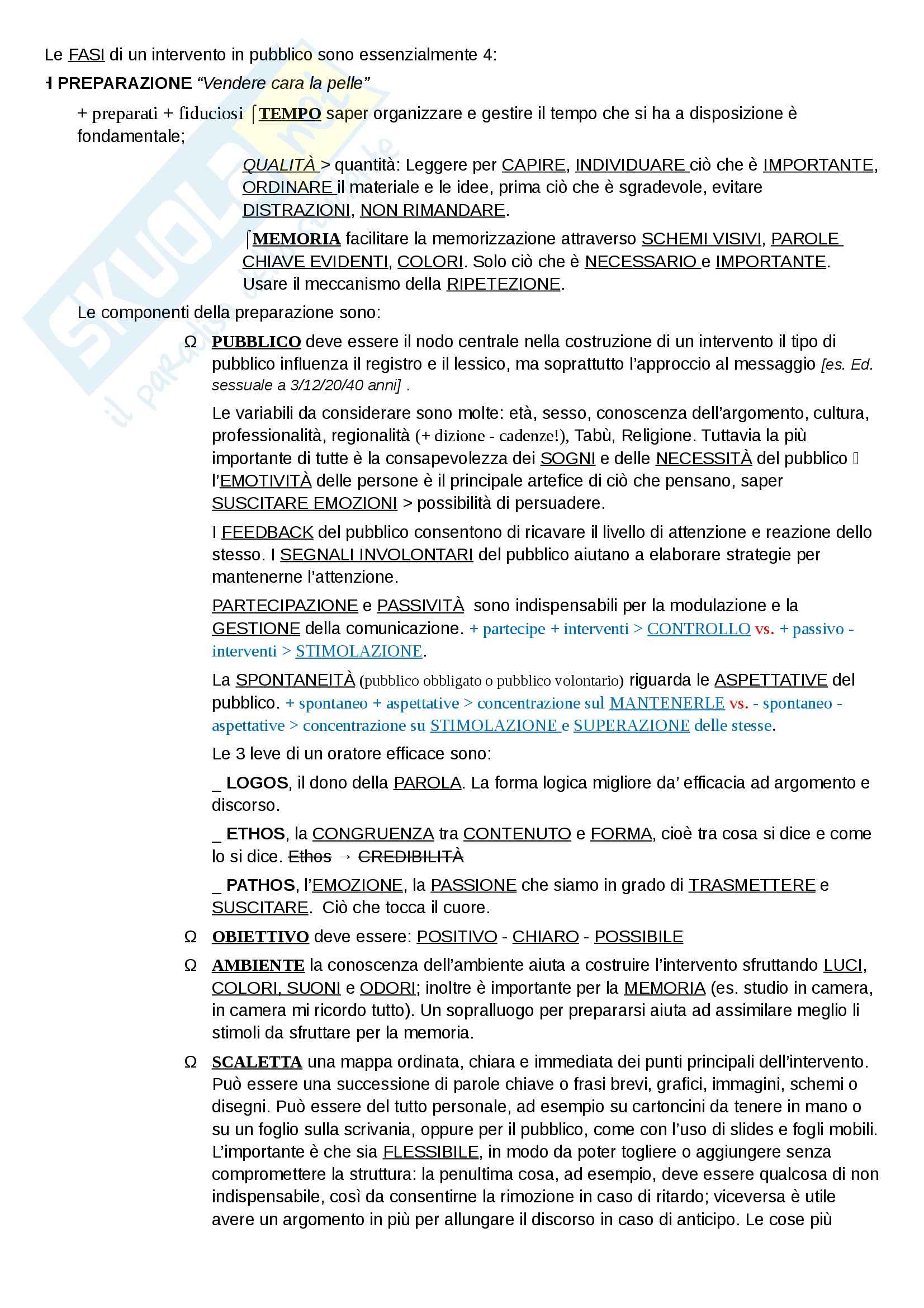 Public speaking e oratoria classica - quattro fasi di un intervento in pubblico Pag. 1