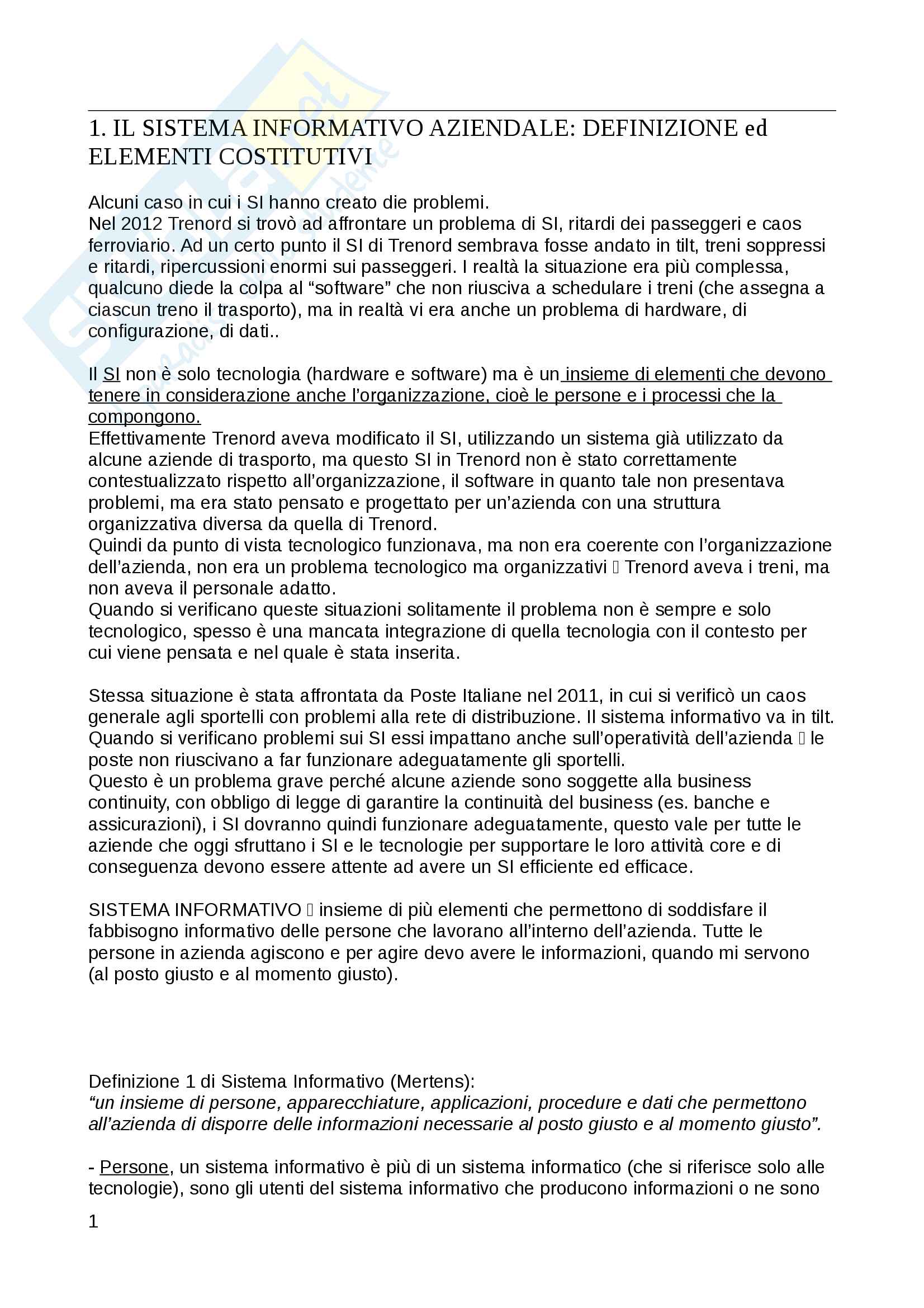 Organizzazione dei sistemi informativi aziendali Pag. 1