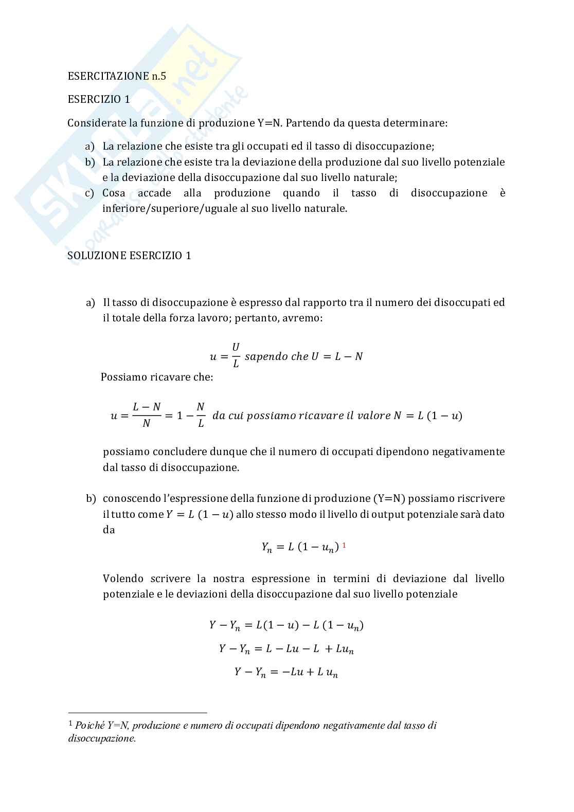 Esercizi Macroeconomia Pag. 1
