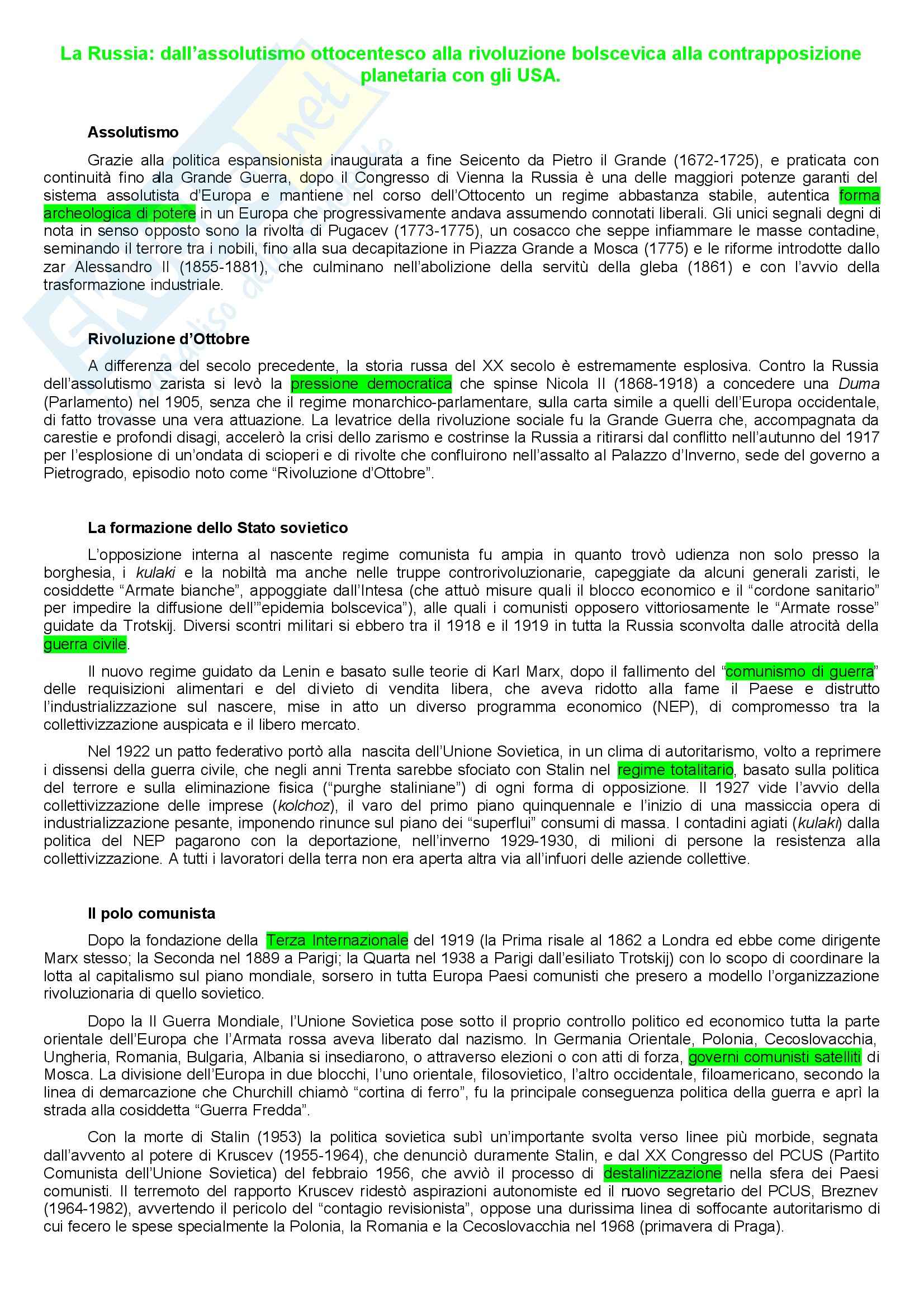 Storia dell'Europa orientale - la Russia sovietica Pag. 1