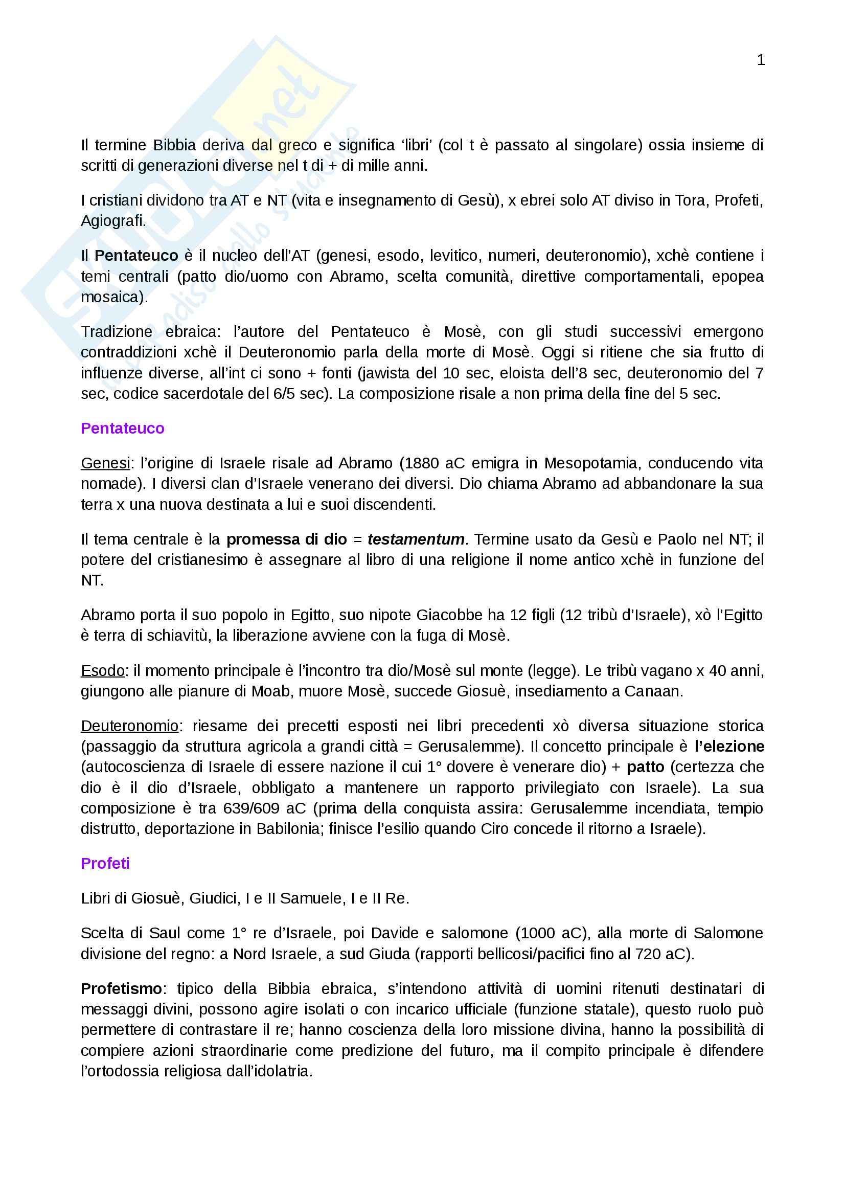 Riassunto esame Storia filosofia, prof. Bonanate, libro consigliato Bibbia e Corano, Bonanate Pag. 1