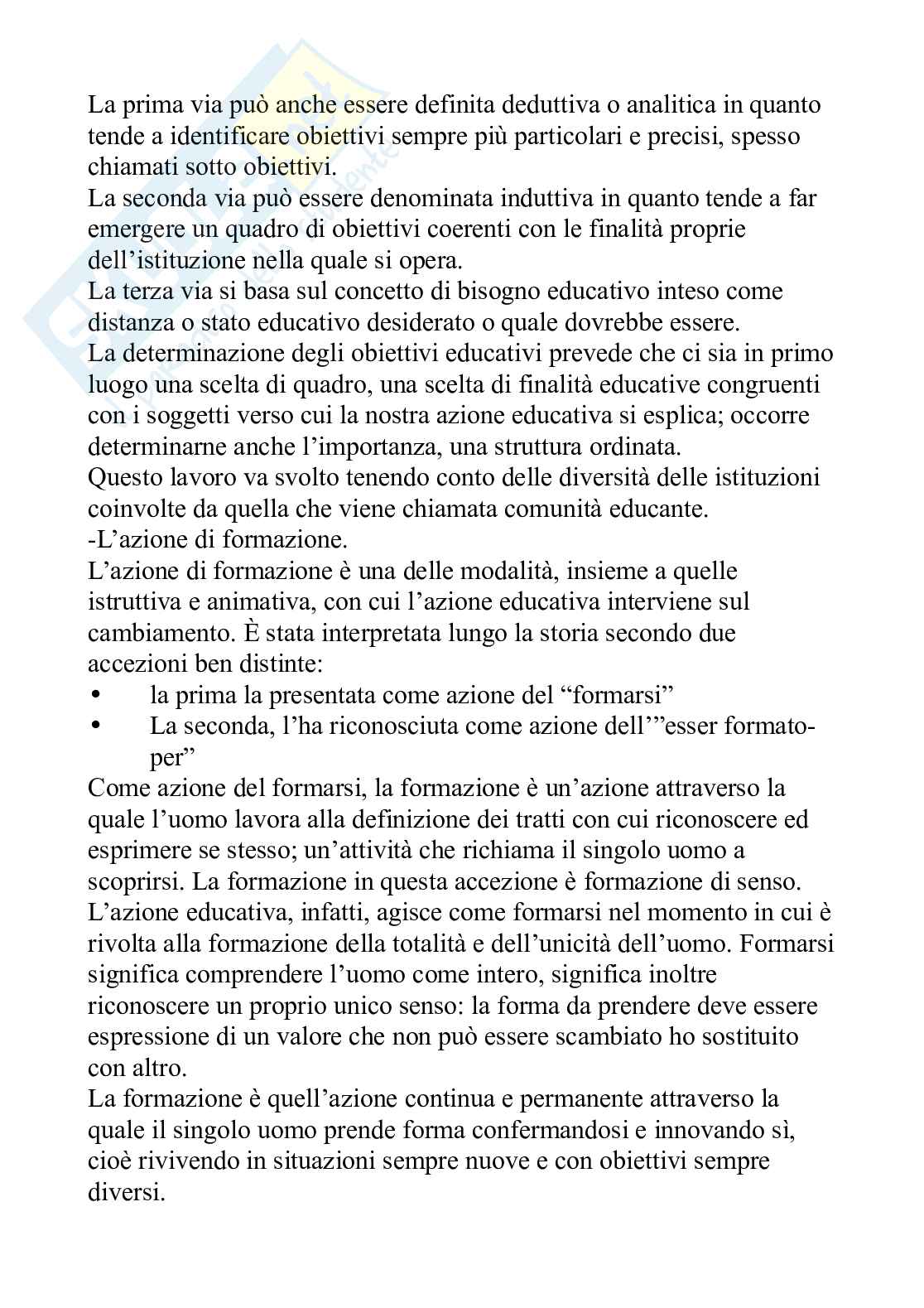 Riassunto esame Pedagogia generale, Prof. Zamengo Federico, libro consigliato Fare educazione , Nosari   Pag. 11