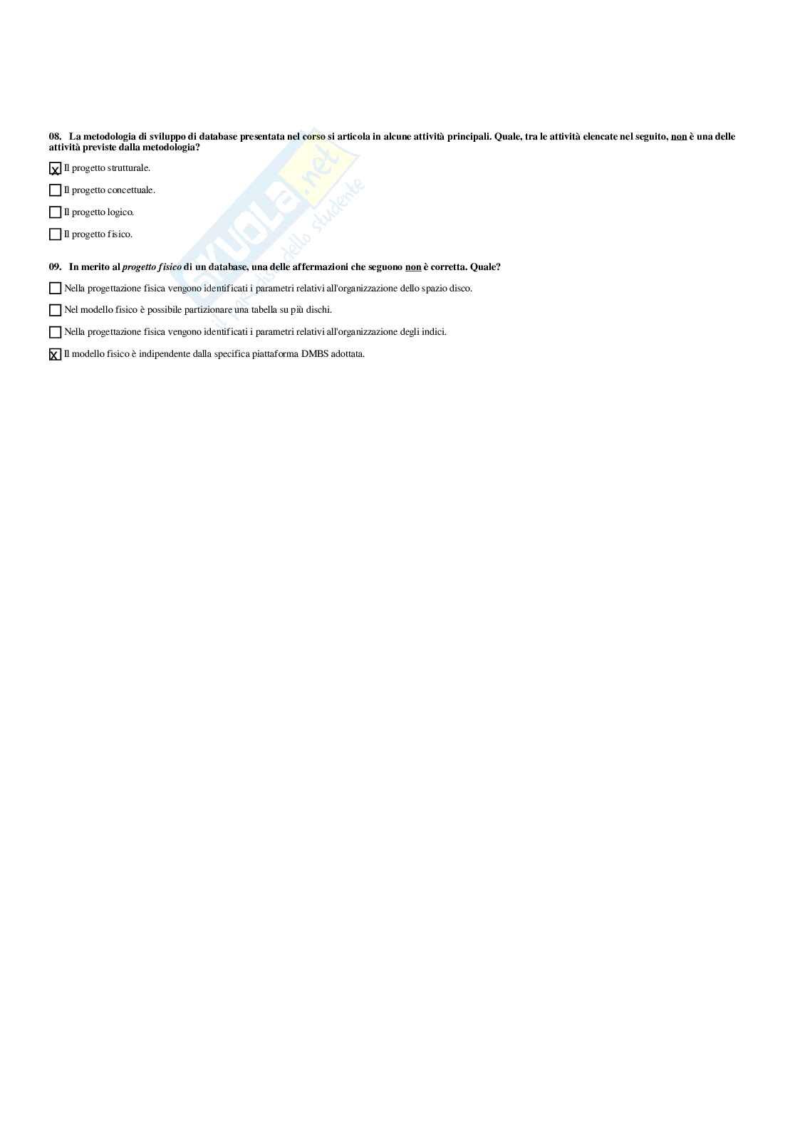 Paniere basi di dati - risposte multiple Pag. 46