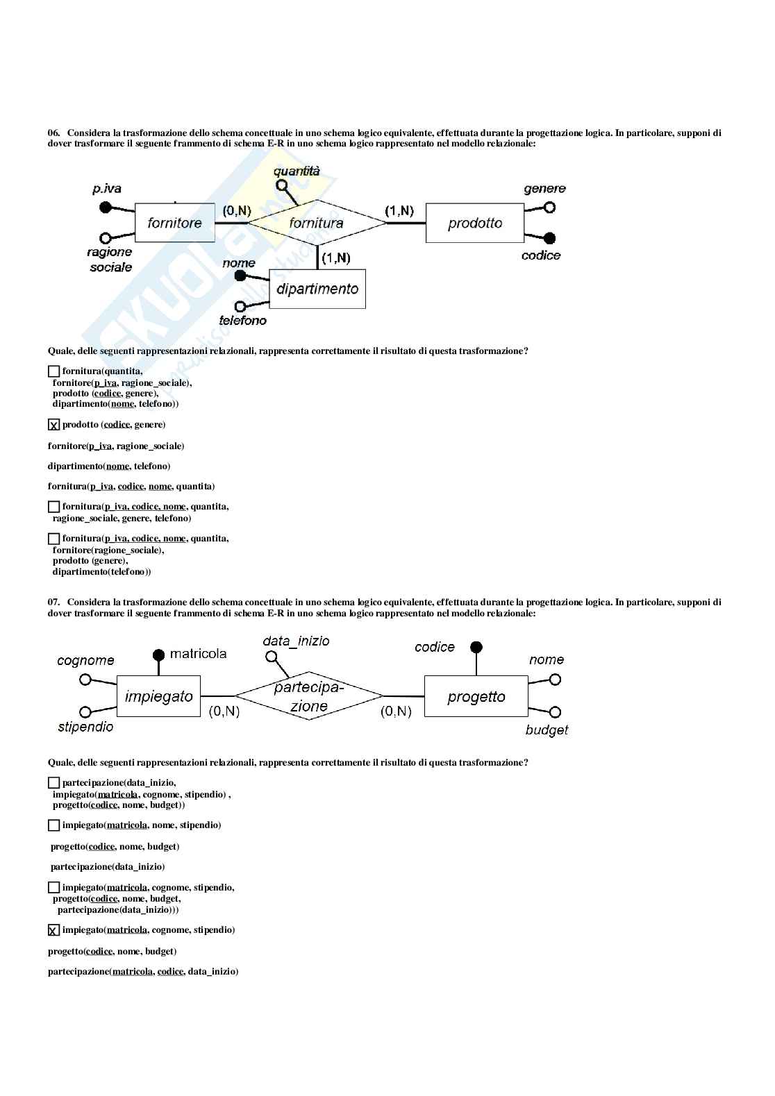 Paniere basi di dati - risposte multiple Pag. 61