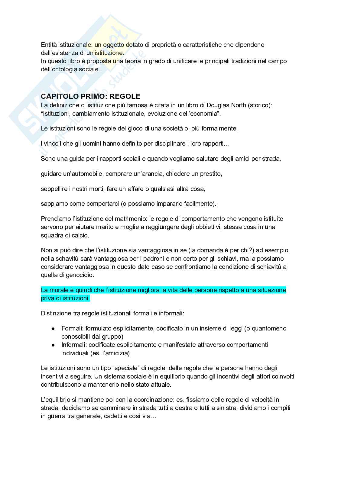 Riassunto esame Filosofia delle scienze sociali, Prof. Bianchin Matteo, libro consigliato Pensare le istituzioni , Guava Pag. 1