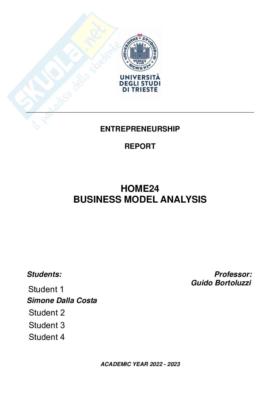 Entrepreneurship (Business Model Canvas - Home24) Pag. 1