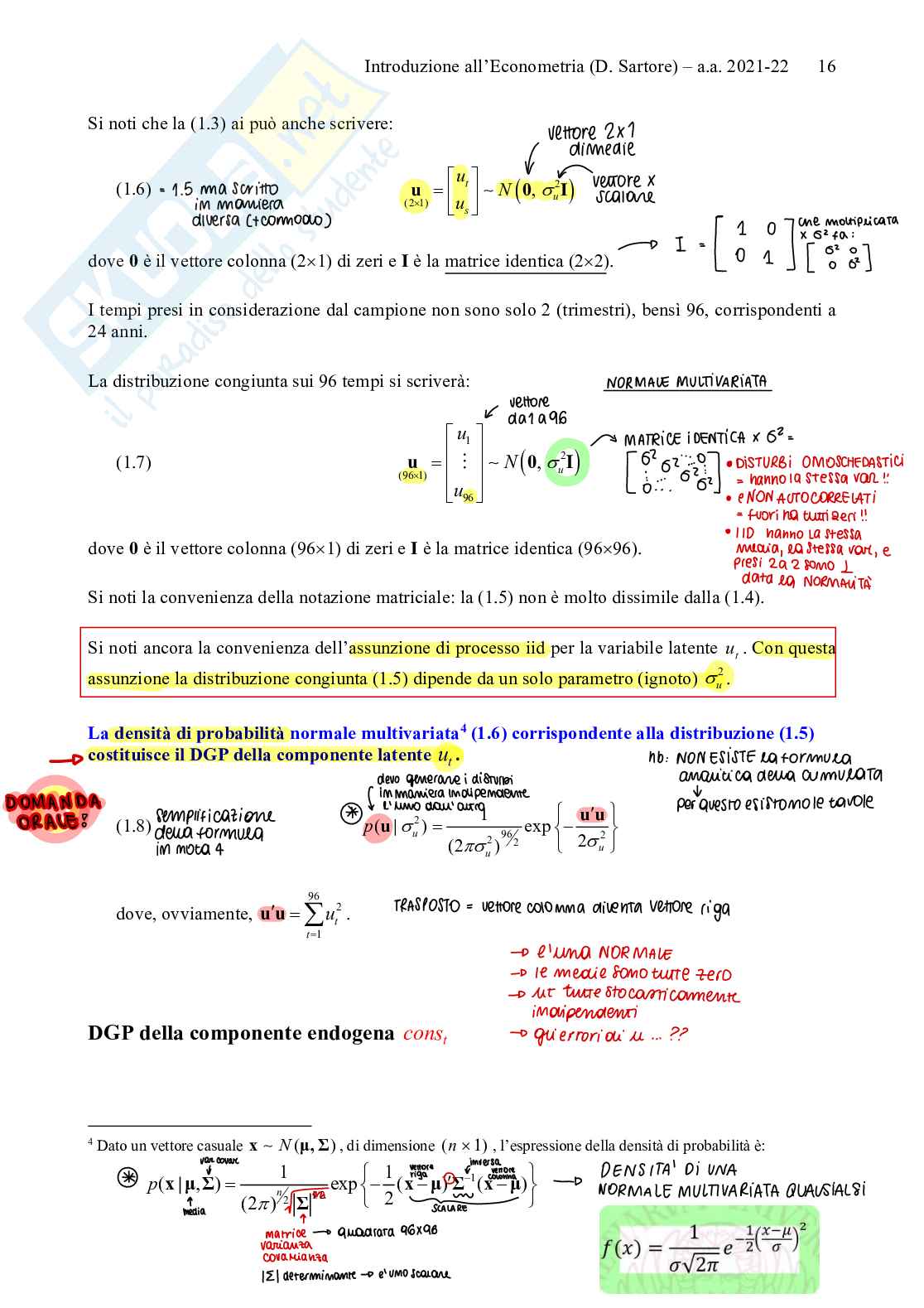 Riassunto esame Econometria, Prof. Billio Monica, libro consigliato Introduzione all'econometria, Stock, J. and Watson, M. Pag. 26