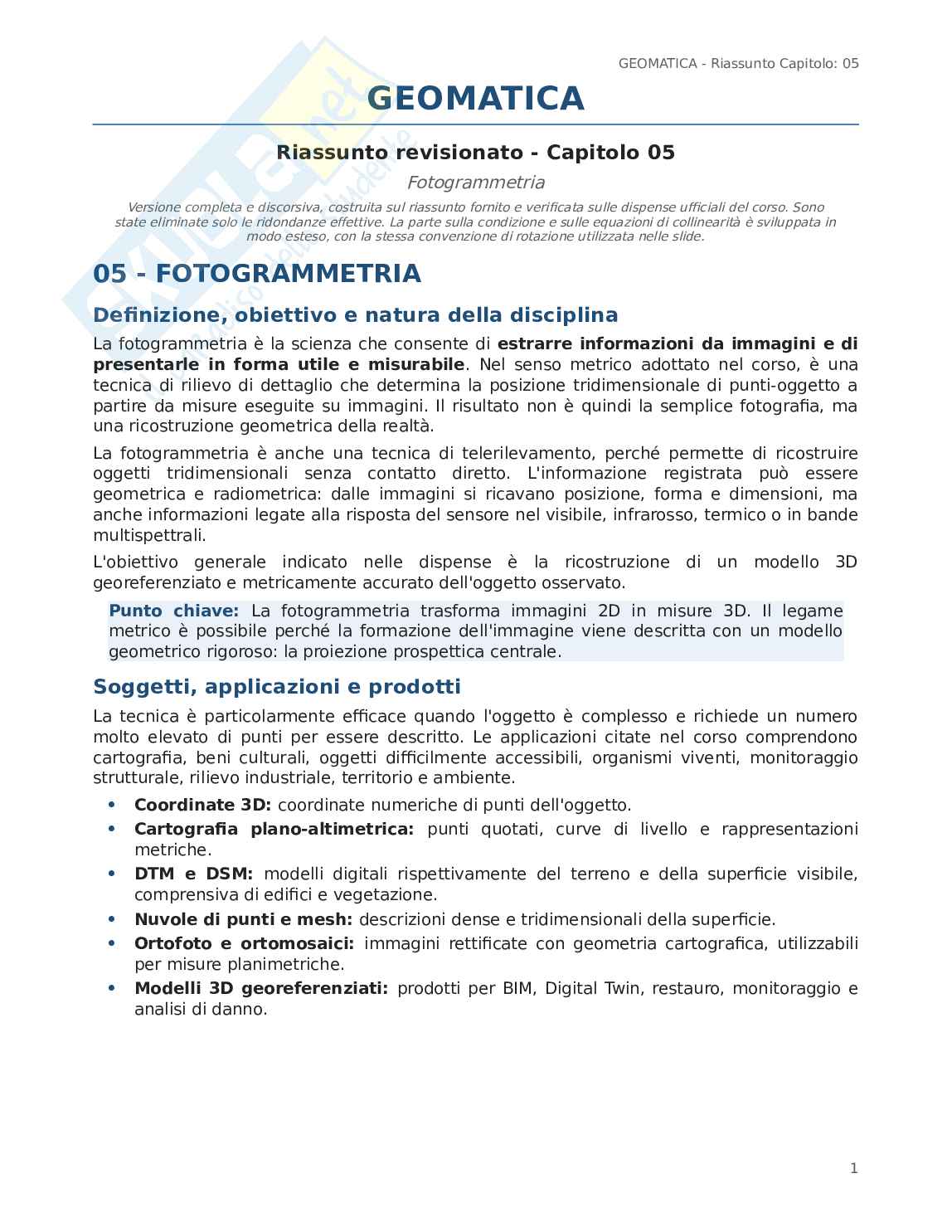 Schema riassuntivo fotogrammetria Pag. 1