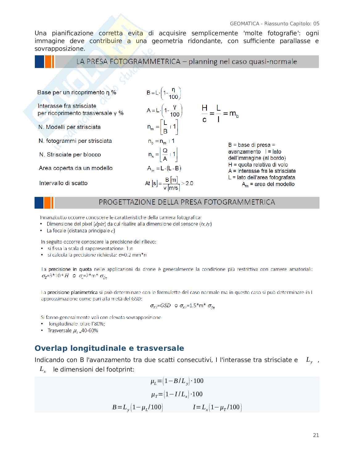 Schema riassuntivo fotogrammetria Pag. 21
