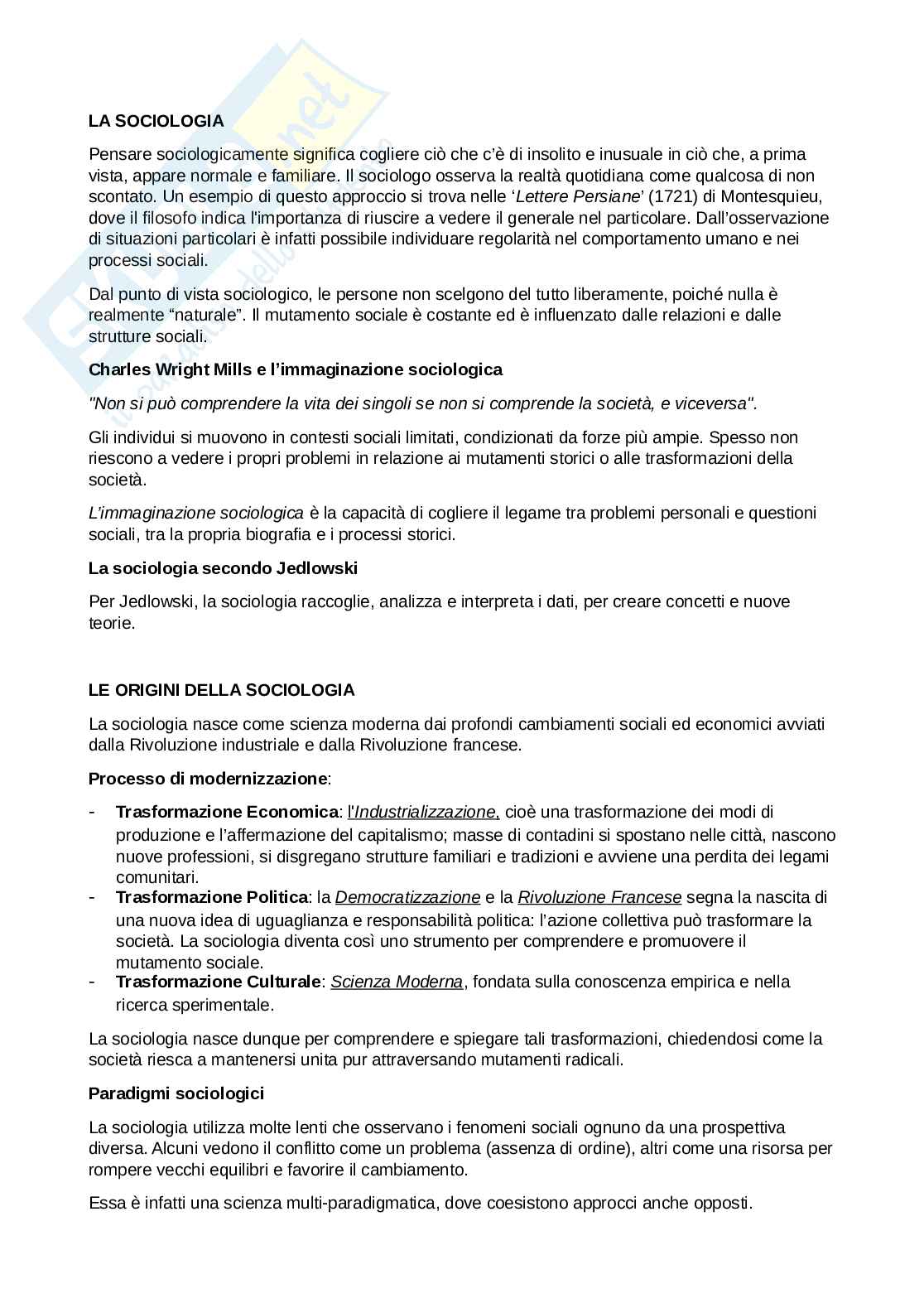 Appunti Fondamenti di sociologia Pag. 1