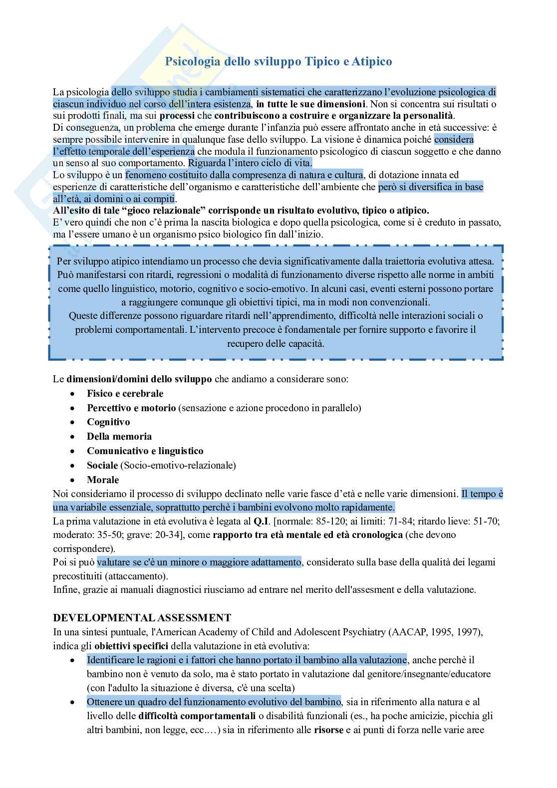 Psicologia dello sviluppo tipico e atipico  Pag. 1