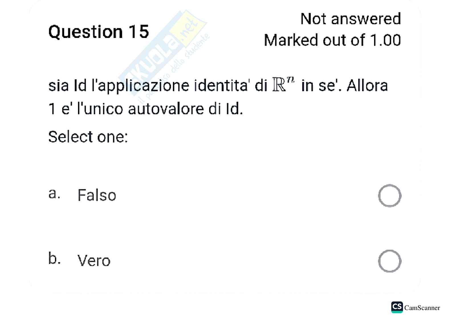 Domande quiz d'accesso Algebra lineare e geometria di base Pag. 1
