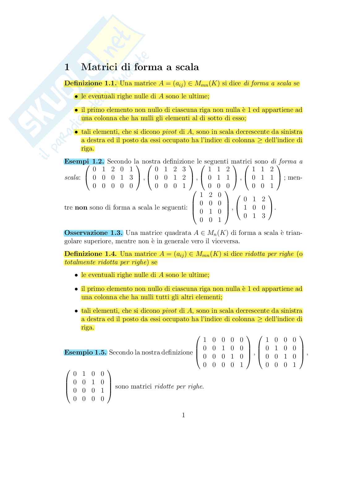 Matrici e sistemi lineari Pag. 1