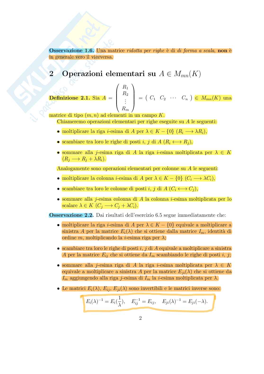Matrici e sistemi lineari Pag. 2