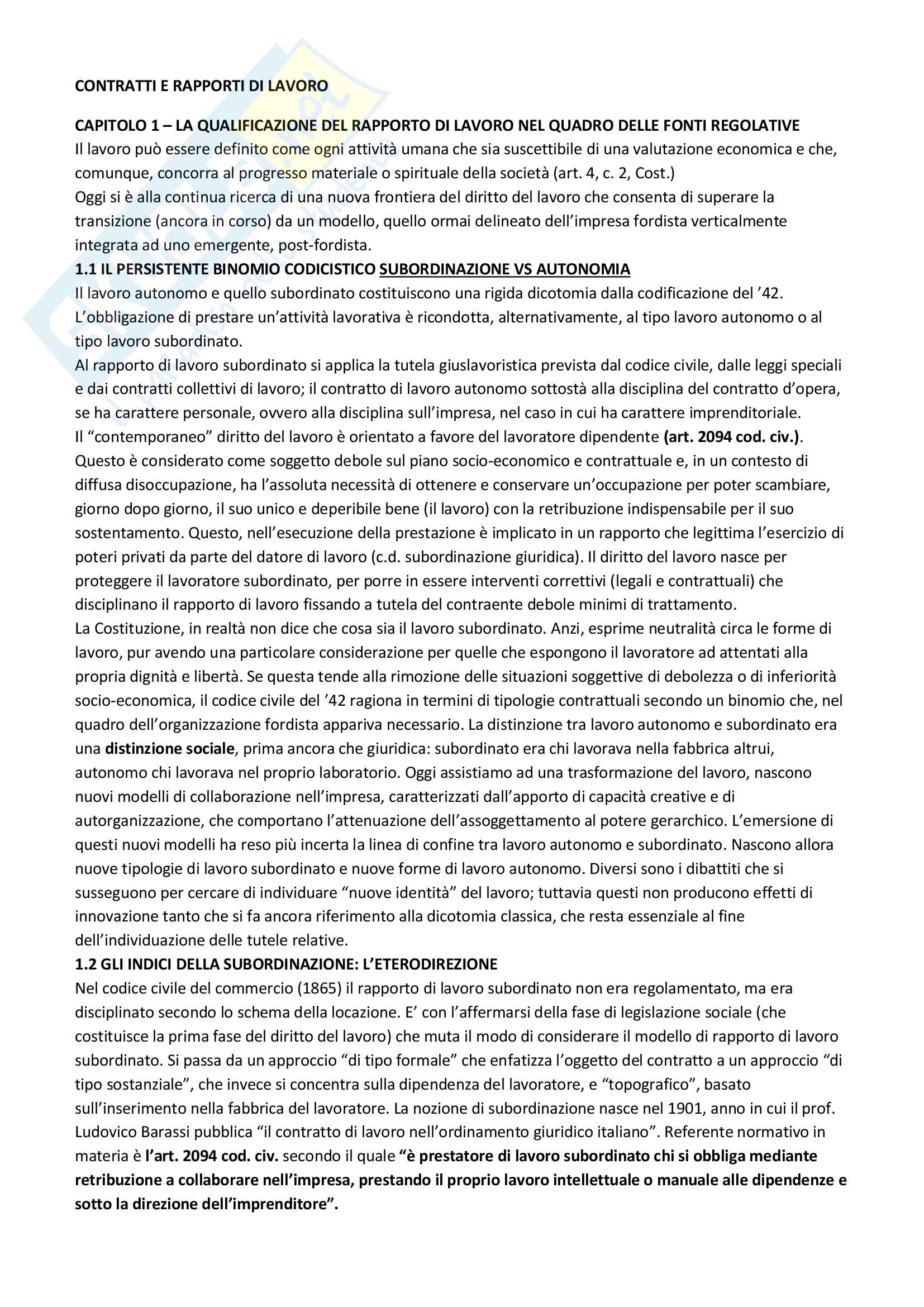 Riassunti diritto dei rapporti di lavoro Pag. 1