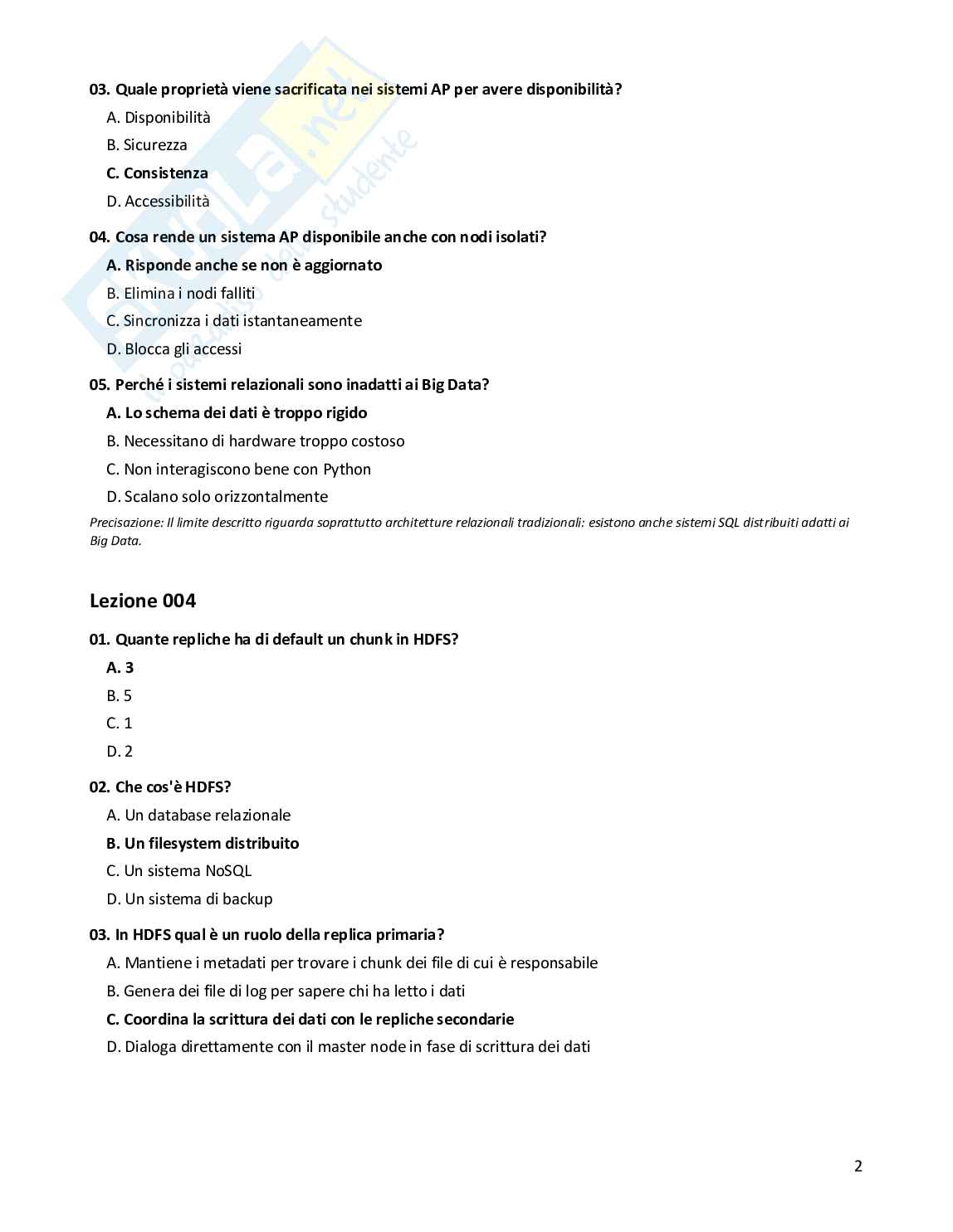 Quiz risolti Big data analytics, 2026 Pag. 2