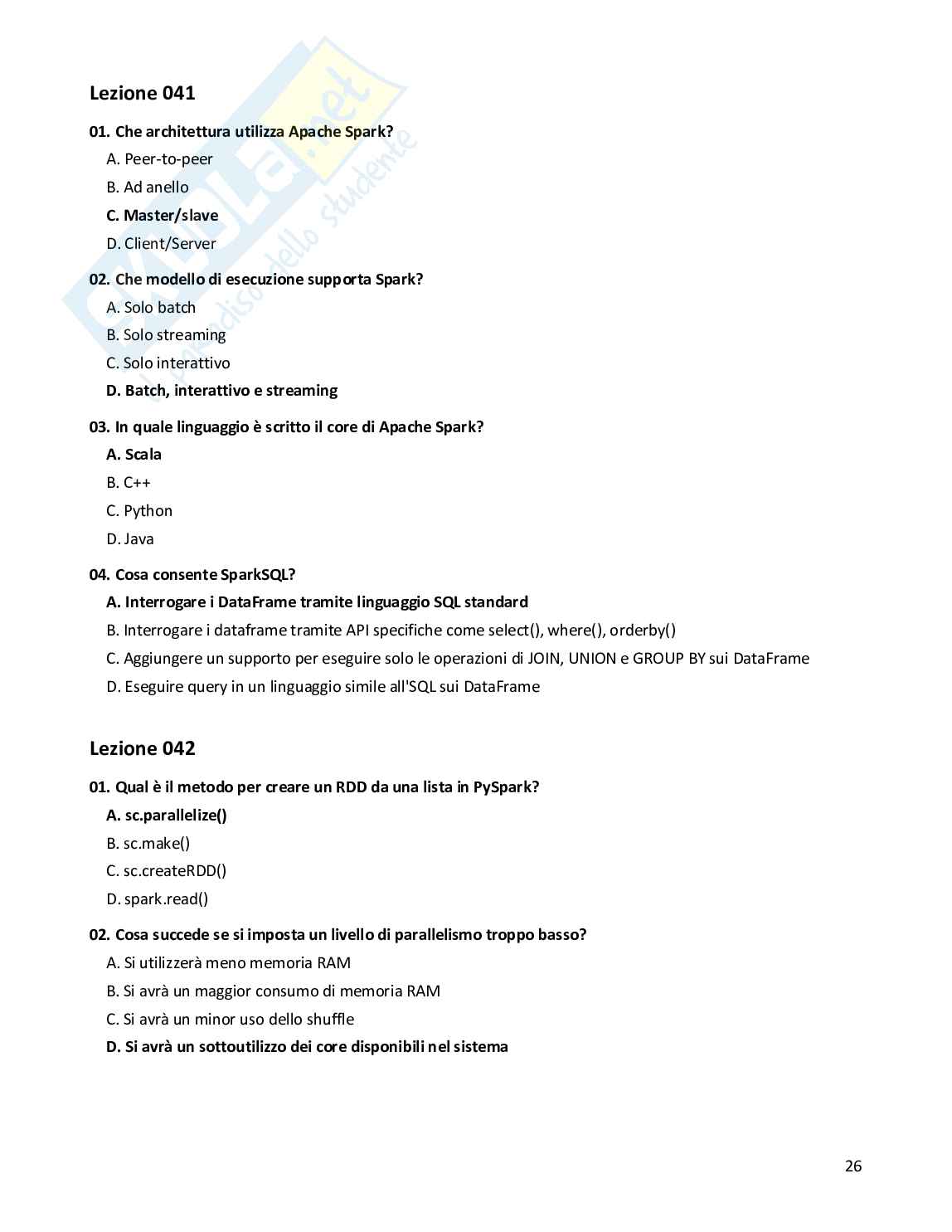 Quiz risolti Big data analytics, 2026 Pag. 26
